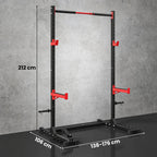 Pritūpimų stovo matmenų schema centimetrais: aukštis 212 cm
