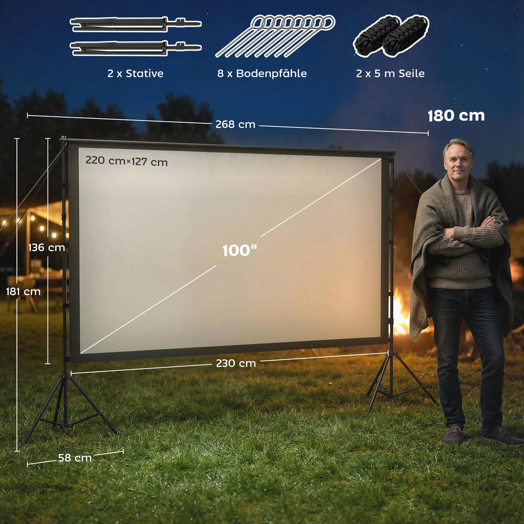 Projektoriaus ekranas 100 colių 16:9, 4K/8K, su stovu, sulankstomas