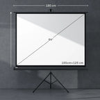 Ekrano ant stovo matmenų schema: 84 colių, 165 x 125 cm