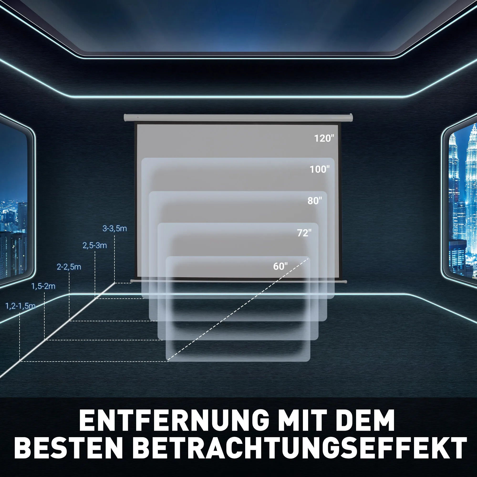 Projektoriaus ekranas elektrinis, 100 colių, 16:9, baltas