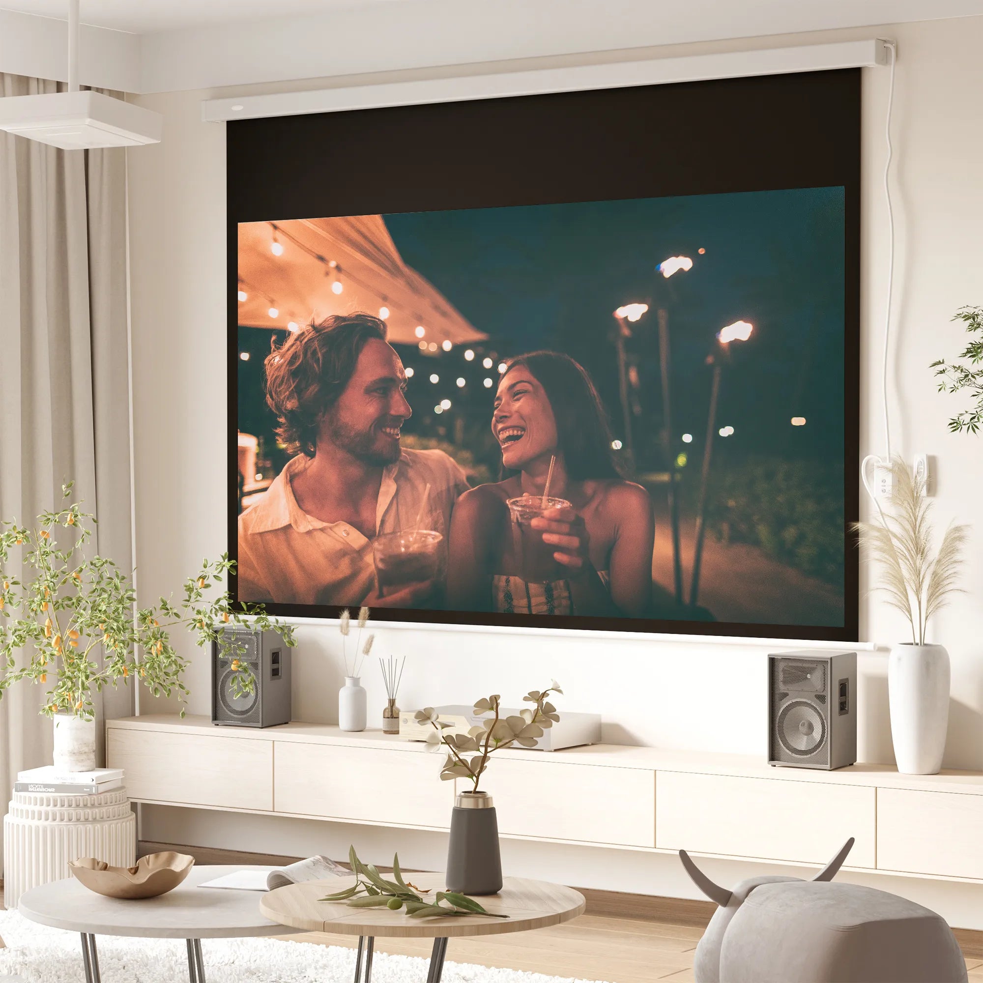 Projektoriaus ekranas elektrinis, 100 colių, 16:9, baltas