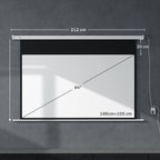 Projektoriaus ekrano matmenų schema: 212 cm plotis, 84 colių įstrižainė