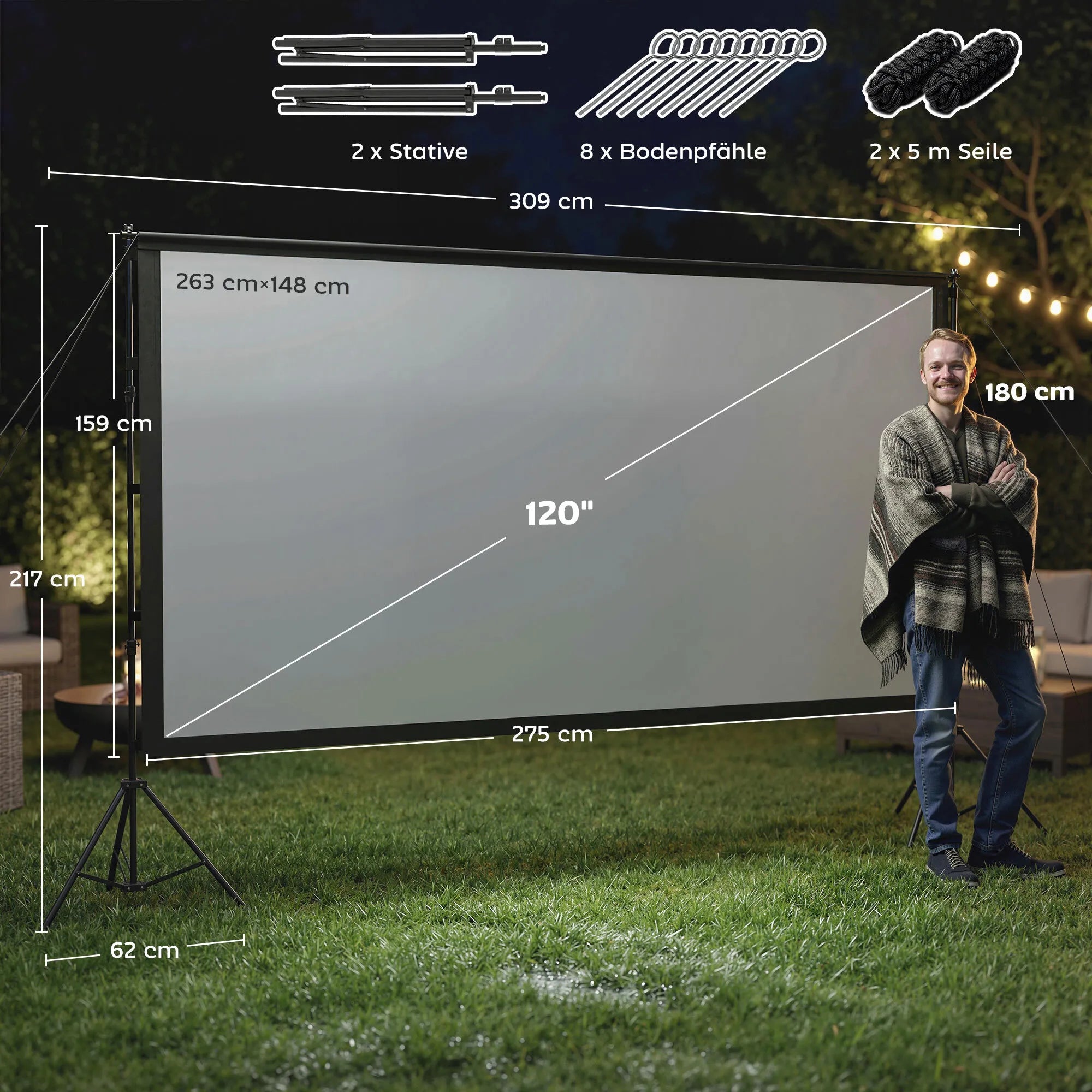 Projektoriaus ekranas su stovu 120 colių 4K/8K 16:9 poliesterio juodas