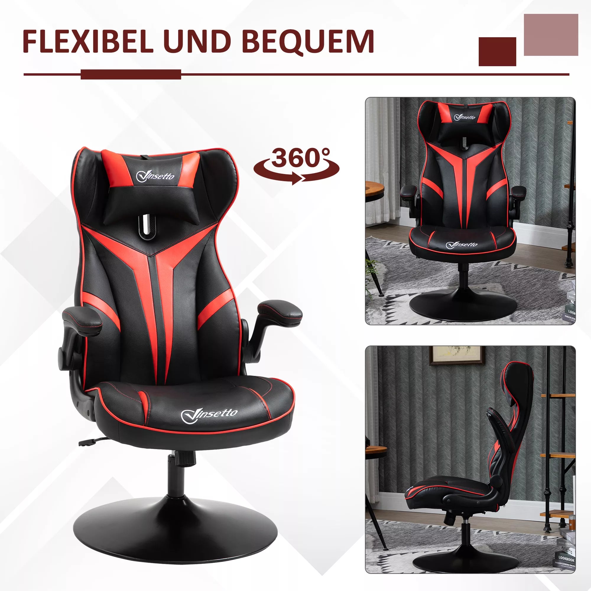 Vinsetto Ergonomiška žaidimų kėdė, kompiuterio kėdė su svyravimo funkcija, reguliuojamo aukščio, plieninė, juoda+raudona 67 x 70 x 106-112 cm