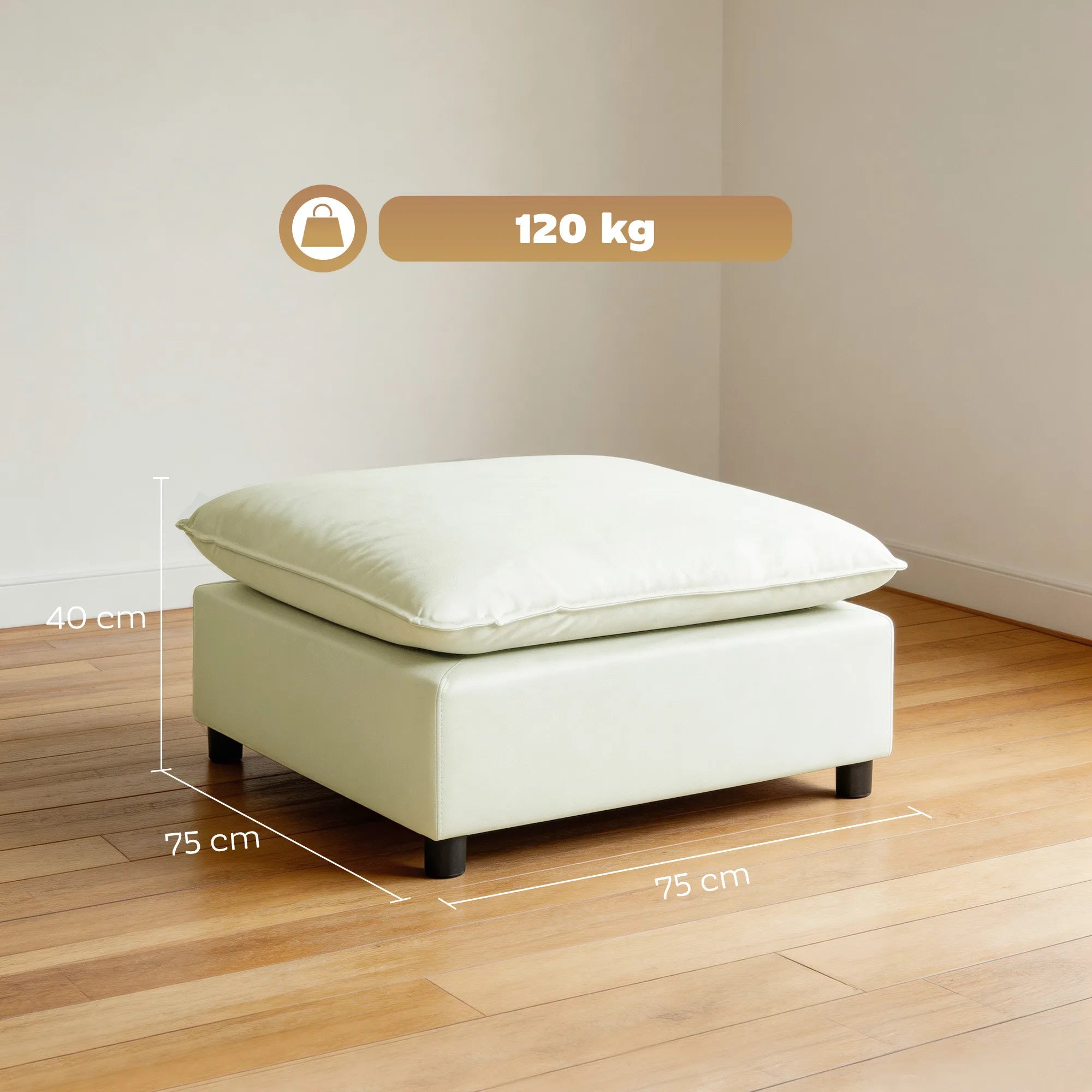 Pufas su paminkštinimu, iki 120 kg, kreminės spalvos