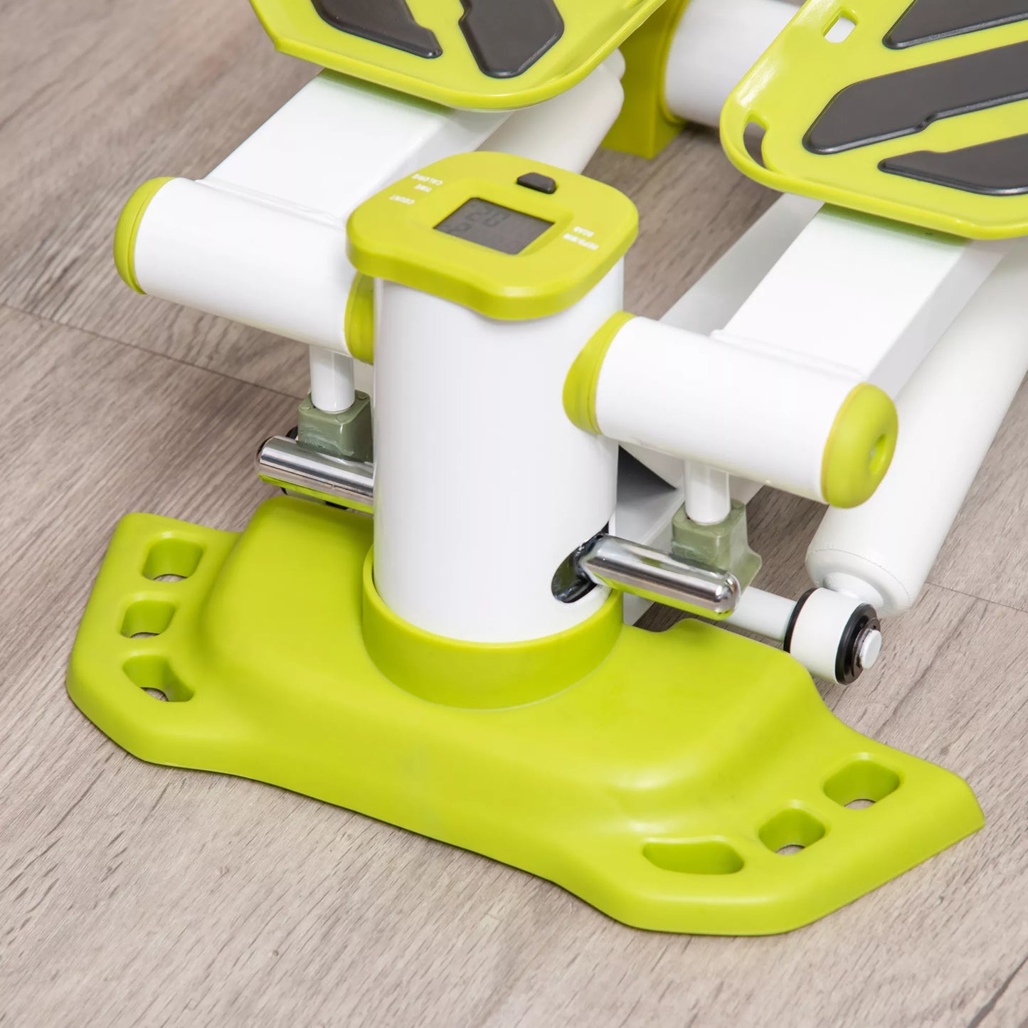 Mini-steperis, nešiojamas, neslystantis, su hidrauliniu cilindru, LCD ekranu, metalas/ABS, 48x34x21 cm, baltas/geltonas