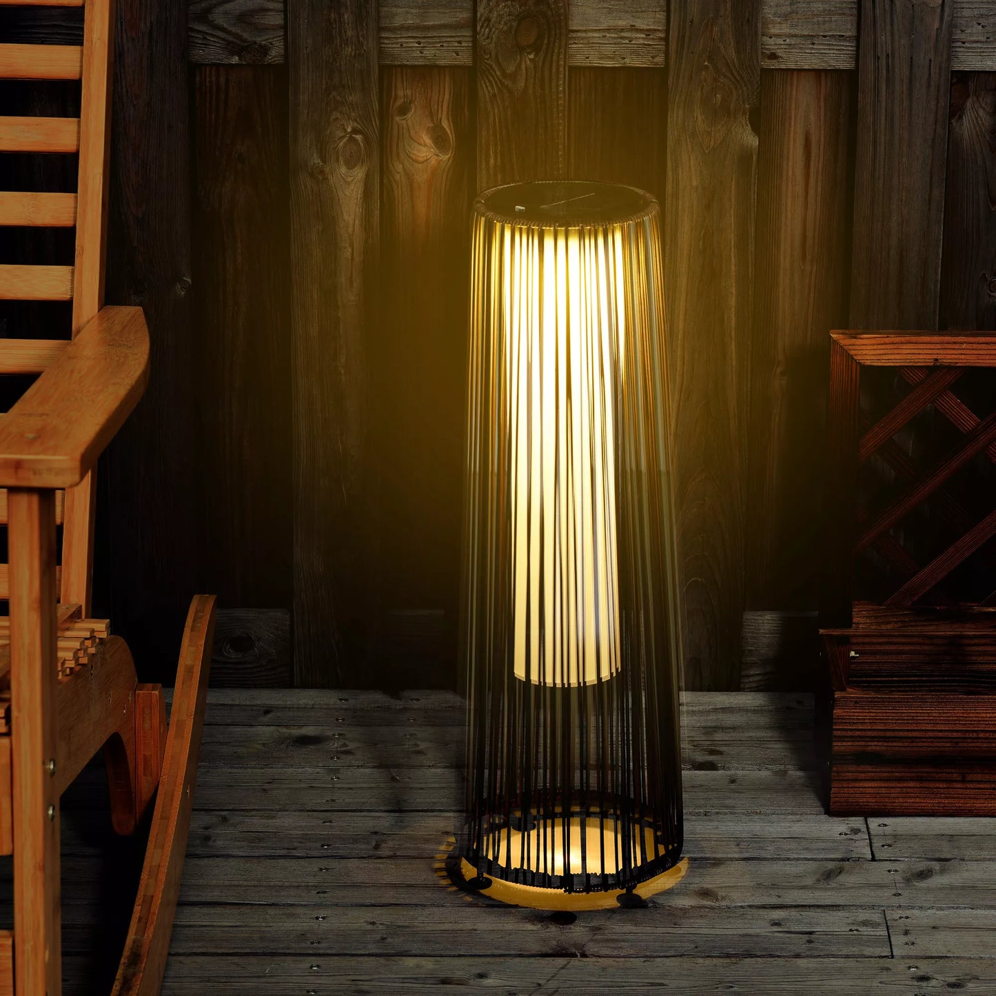 Sodinis šviestuvas, lauko šviestuvas, veikiantis saulės energija, 8 valandų veikimo laikas, automatinis režimas, rotango išvaizda, 21,5 x 21,5 x 61 cm