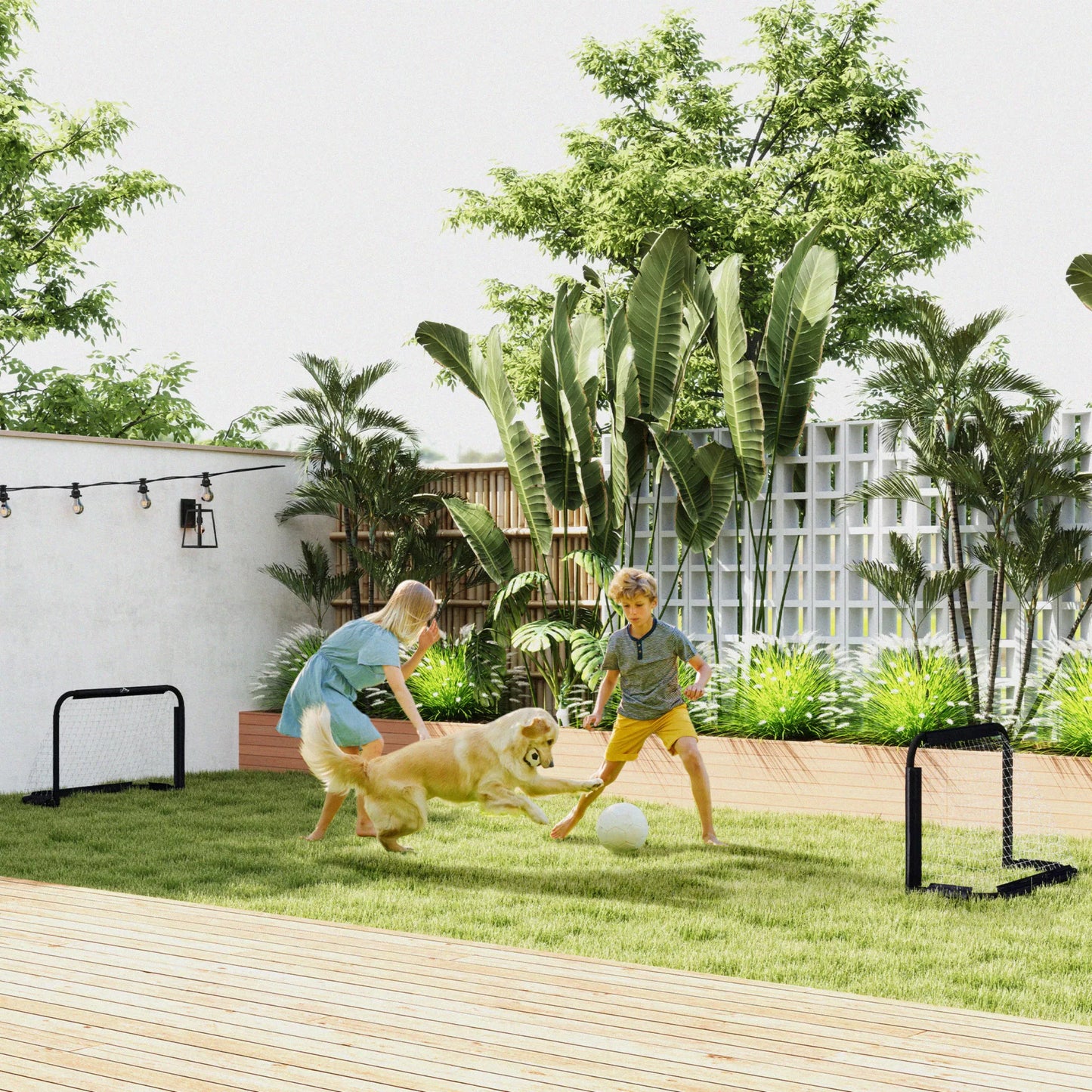 Futbolo vartų rinkinys, 2 sulankstomi mini varteliai, metalinis rėmas, įskaitant įrankius, 90 x 36 x 60 cm, juodas