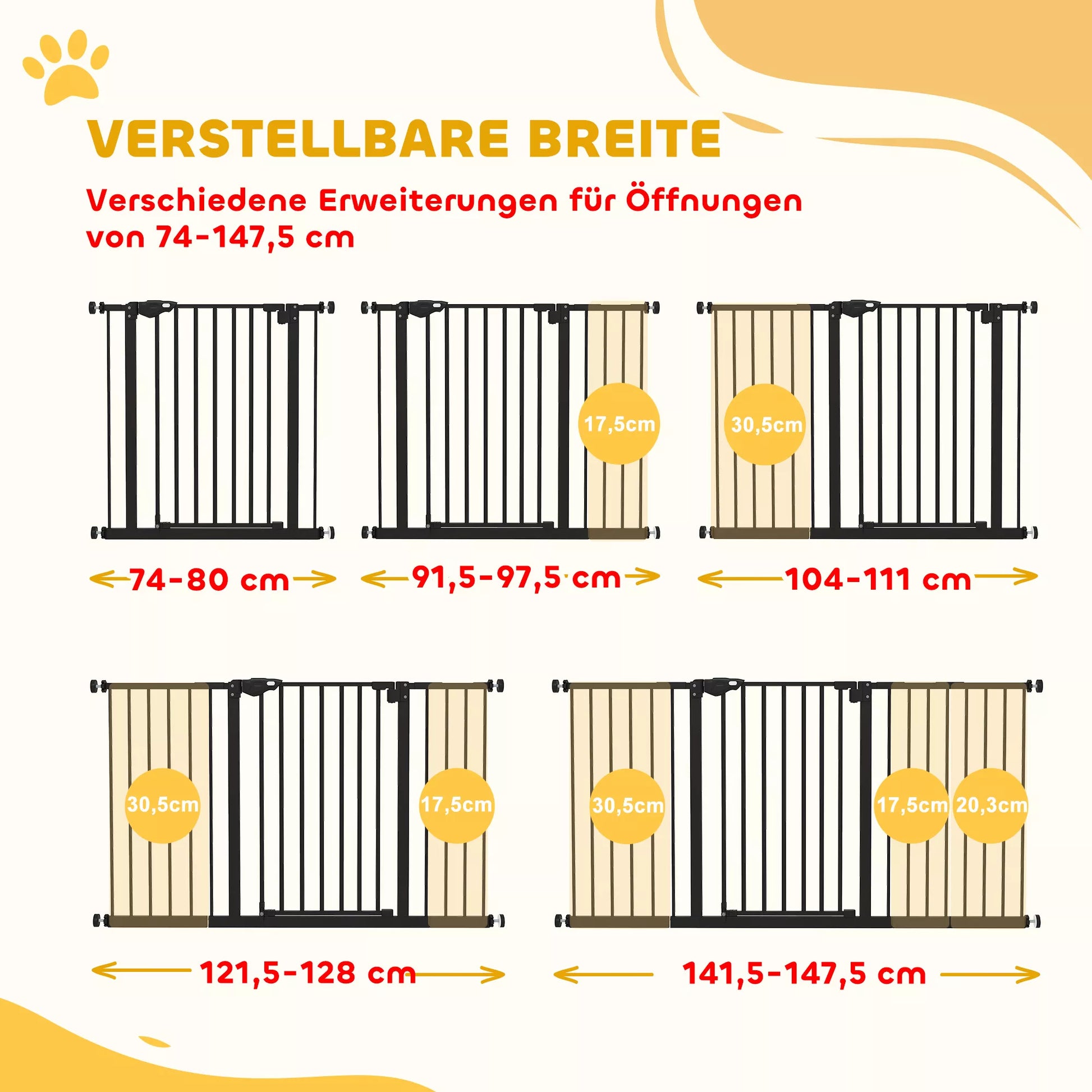 Durų apsauginė grotelė Laiptų apsauginė grotelė su 17,5/20,3/30,5 cm prailginimu Durų grotelė be gręžimo su automatiniu uždarymu, skirta 74–147,5 cm pločio durims, abiejose pusėse pasukama, metalinė, juoda