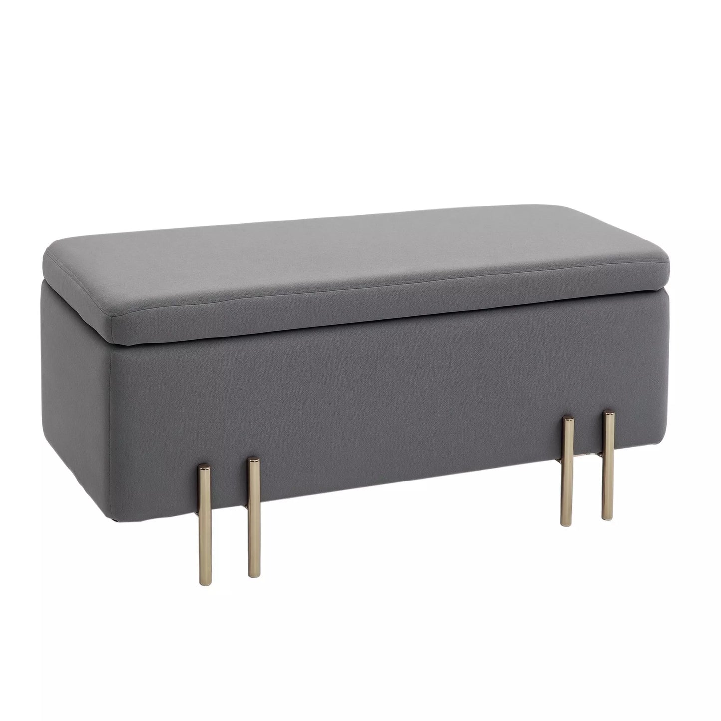 Suolas su daiktadėže, paminkštintas su aksomo išvaizda, sėdimoji skrynia su metalinėmis kojomis, skrynios formos suolas svetainei, miegamajam, koridoriui, 100 x 40 x 42 cm, tamsiai pilkas