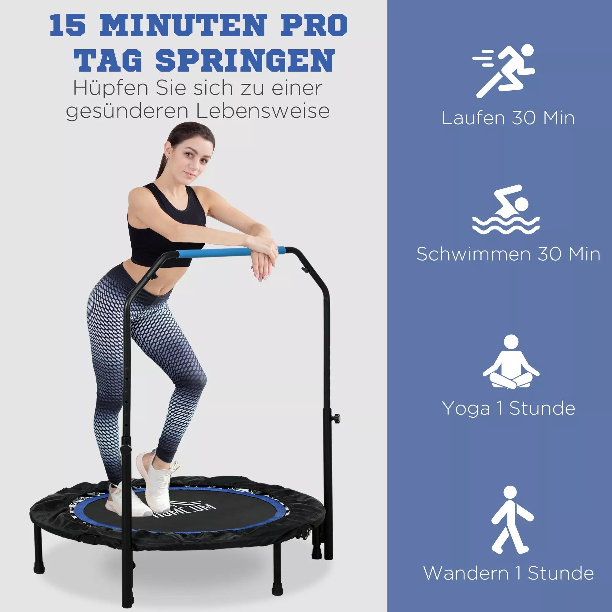 Fitneso batutas su reguliuojama rankena, 102 cm, iki 150 kg, juodos ir mėlynos spalvos