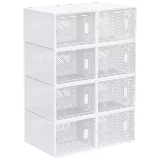 8 dalių batų lentyna, sukraunamos batų dėžės batams iki 46 dydžio, magnetinės durys, plastikas, 28 x 36 x 21 cm