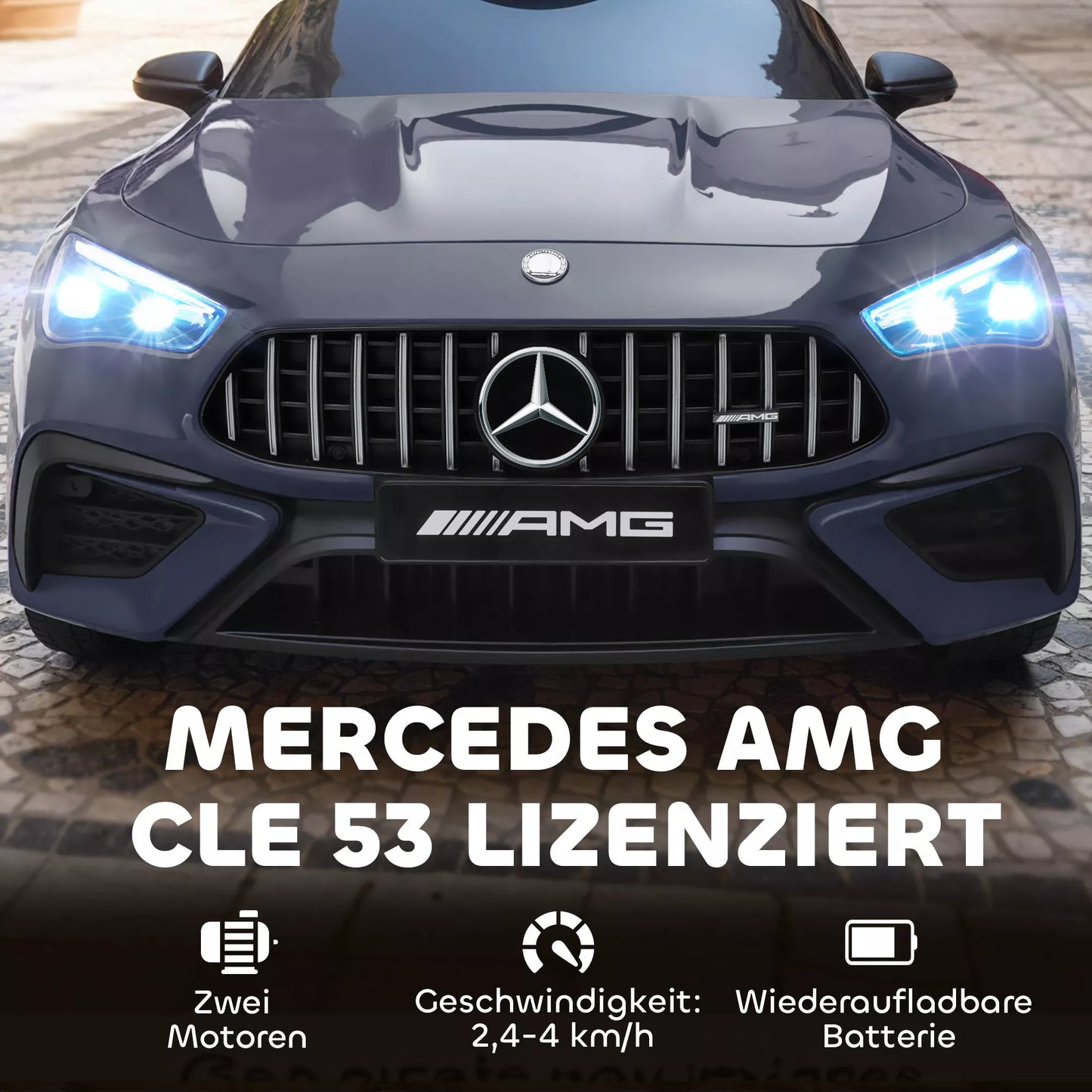 Vaikščiškas elektromobilis, „Mercedes“ dizaino, su 12V varikliais, nuotolinio valdymo pultu, LED žibintais, muzika, 3–6 metų vaikams, pilkas