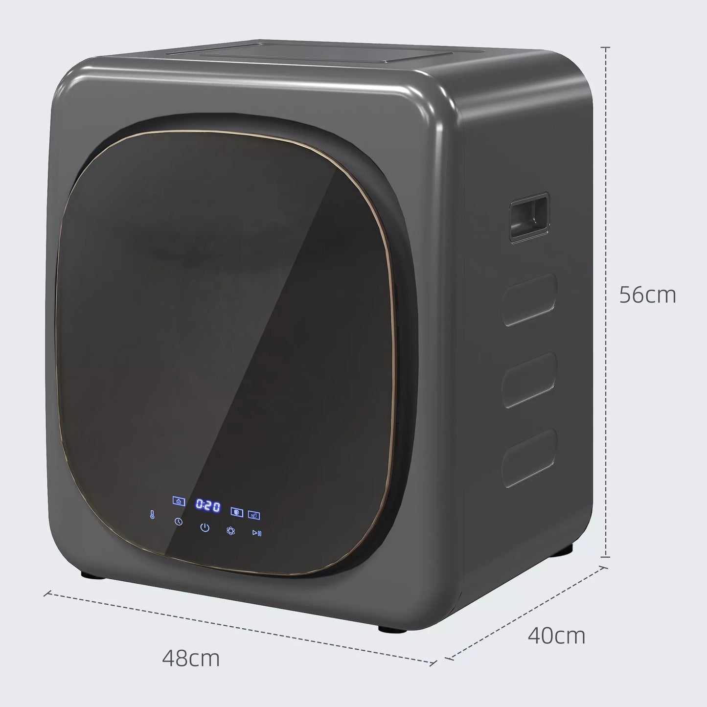 Drabužių džiovintuvas su UV dezinfekcija, kompaktiškas dizainas, 4 kg talpa, nerūdijančio plieno, pilkos spalvos