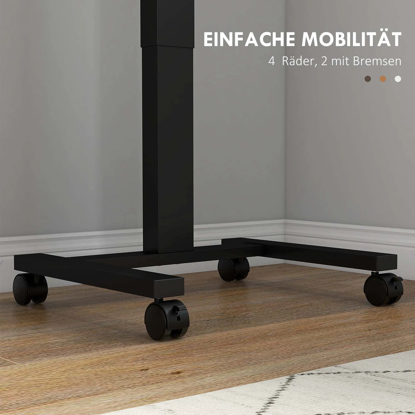 Pastatomas stalas, stalas nešiojamajam kompiuteriui, reguliuojamo aukščio, 4 ratukai, 65 cm x 48 cm x 108 cm, ruda + juoda