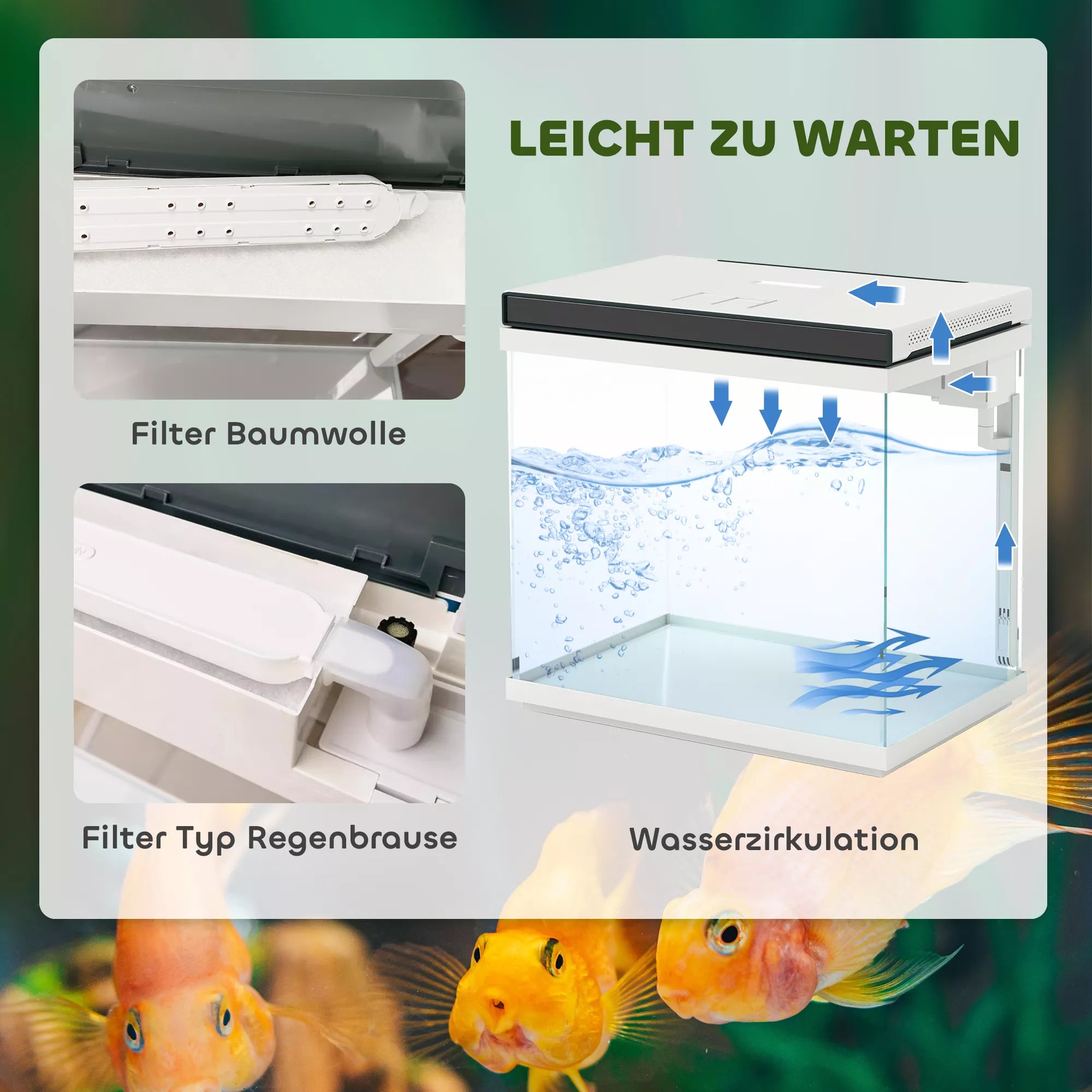 26 litrų akvariumas su filtru, LED apšvietimu, vandens siurbliu, skirtas įvairių rūšių žuvims, maždaug 38 x 26 x 38 cm