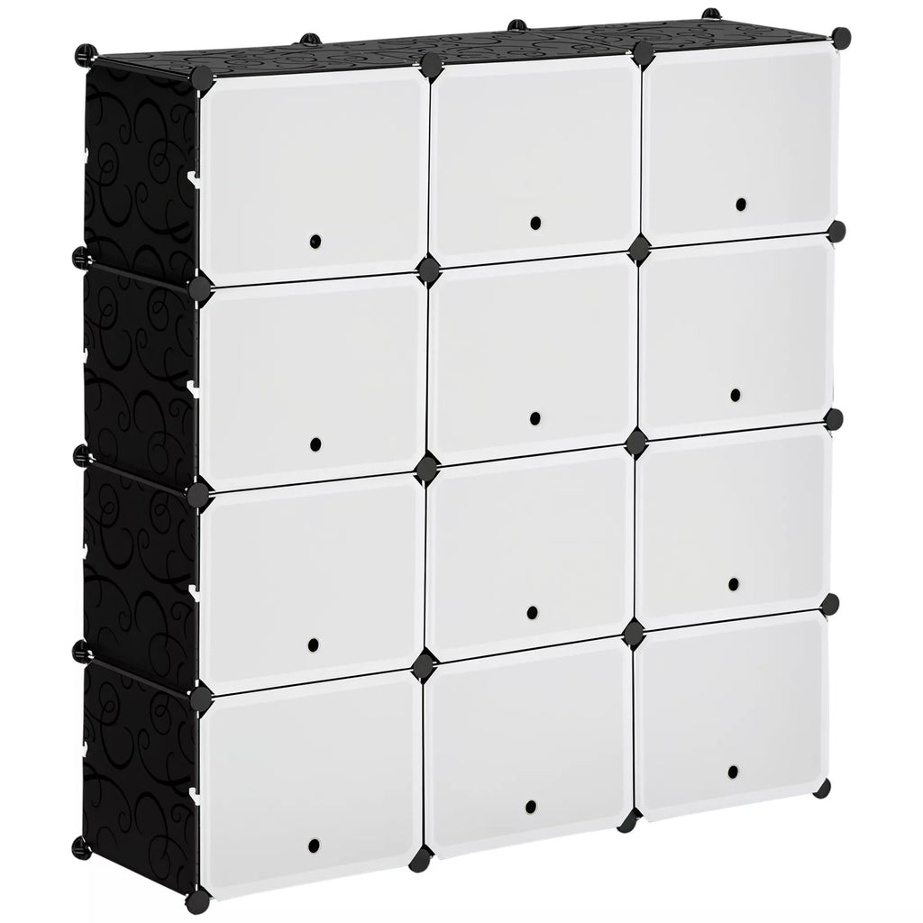 Modulinė lentynų sistema, 12 stalčių, 125 x 32 x 125 cm, juoda ir balta
