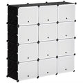 Modulinė lentynų sistema, 12 stalčių, 125 x 32 x 125 cm, juoda ir balta
