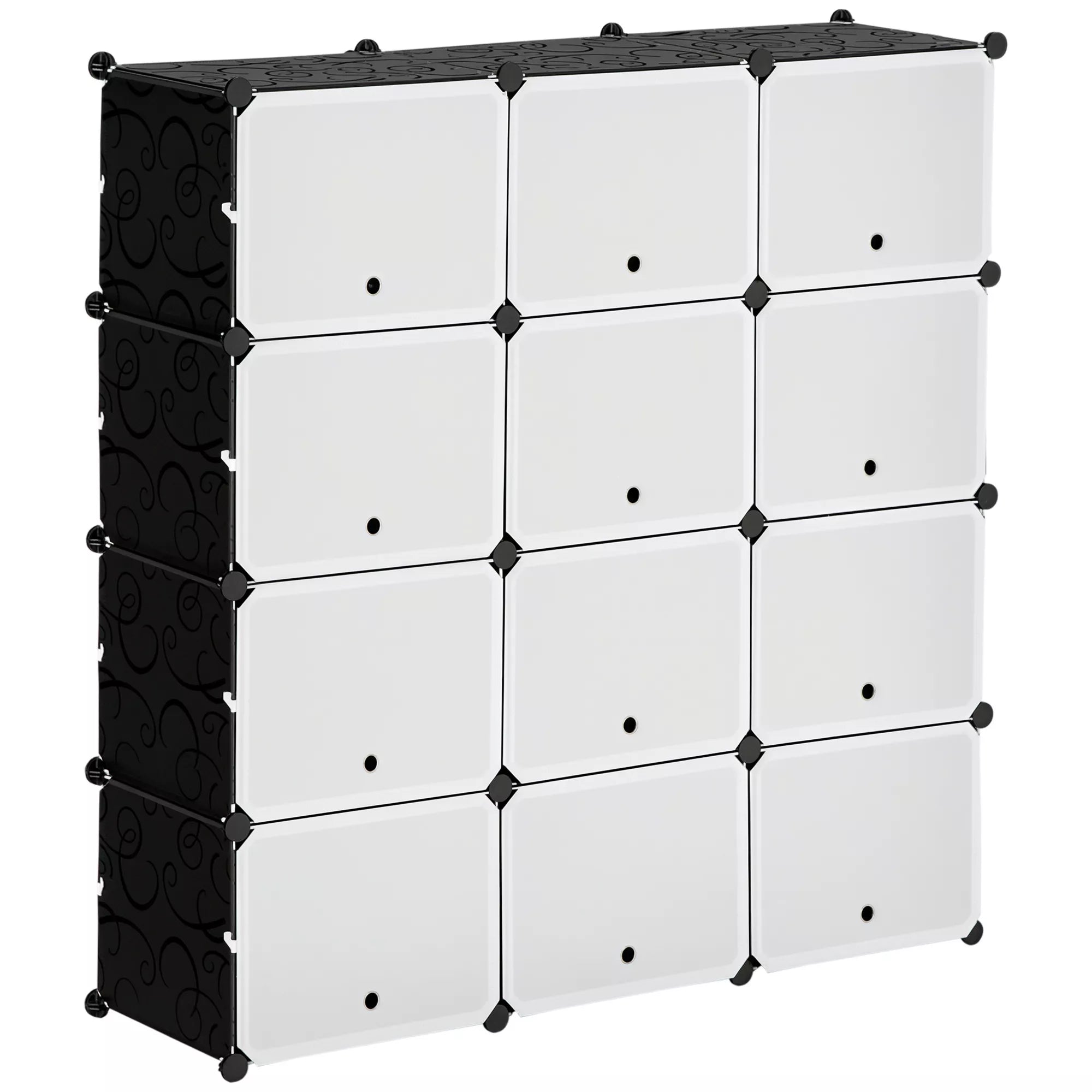 Modulinė lentynų sistema, 12 stalčių, 125 x 32 x 125 cm, juoda ir balta