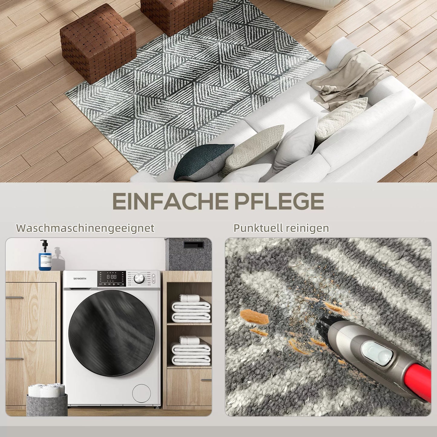 Kilimas Modernus stiliaus kilimas, skalbiamas kilimas 150 x 80 cm Tamsiai pilkas