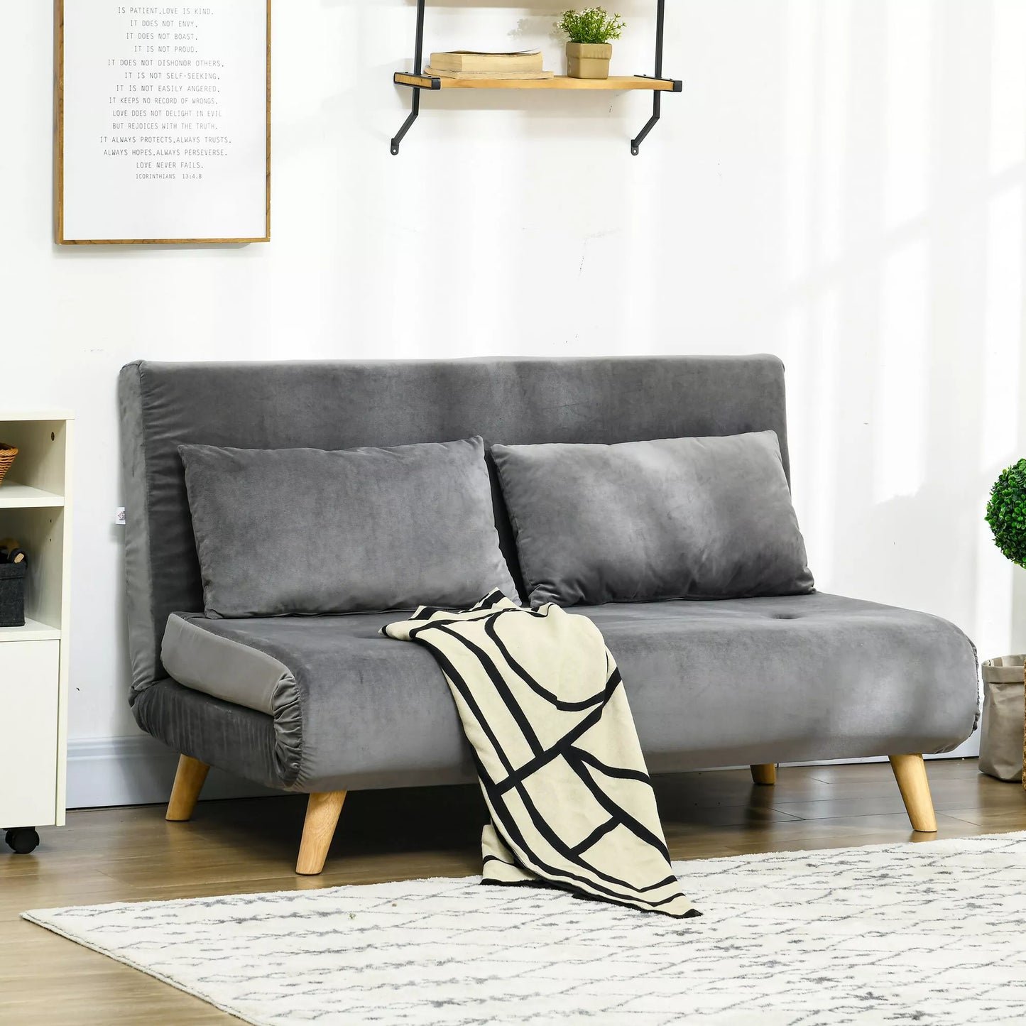 Miegamoji sofa-lova, poilsio sofa, su 2 pagalvėlėmis, aksomo išvaizda, 130 x 78 x 79 cm, pilka