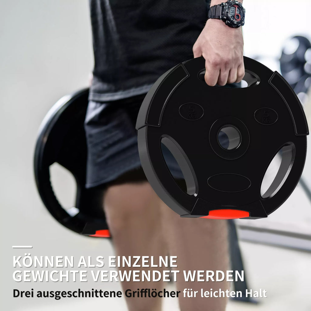 4 vnt. svorio plokščių rinkinys treniruotėms, sporto salėms, namų treniruotėms, jėgos treniruotėms, 2 x 5 kg ir 2 x 2,5 kg, juodos spalvos