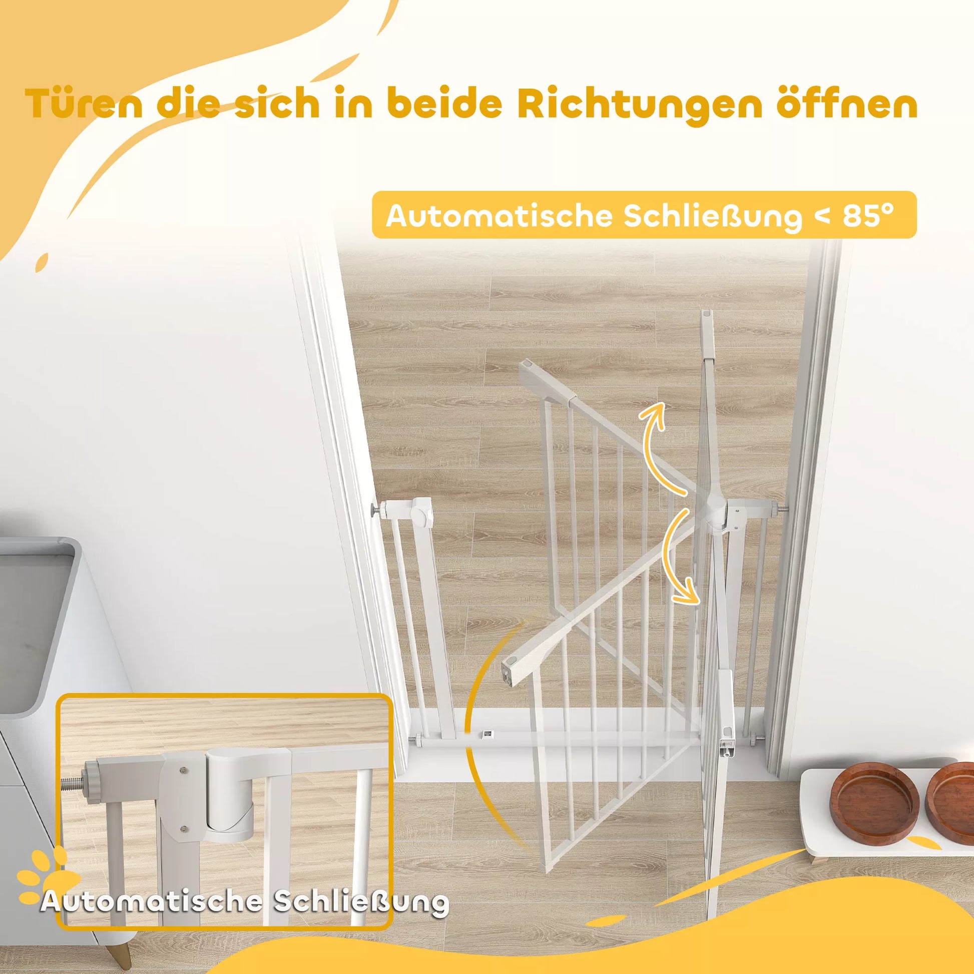 Apsauginiai varteliai, laiptų ir durų užtvaras be gręžimo su automatiniu uždarymu, plienas, 76-82x76 cm, balta