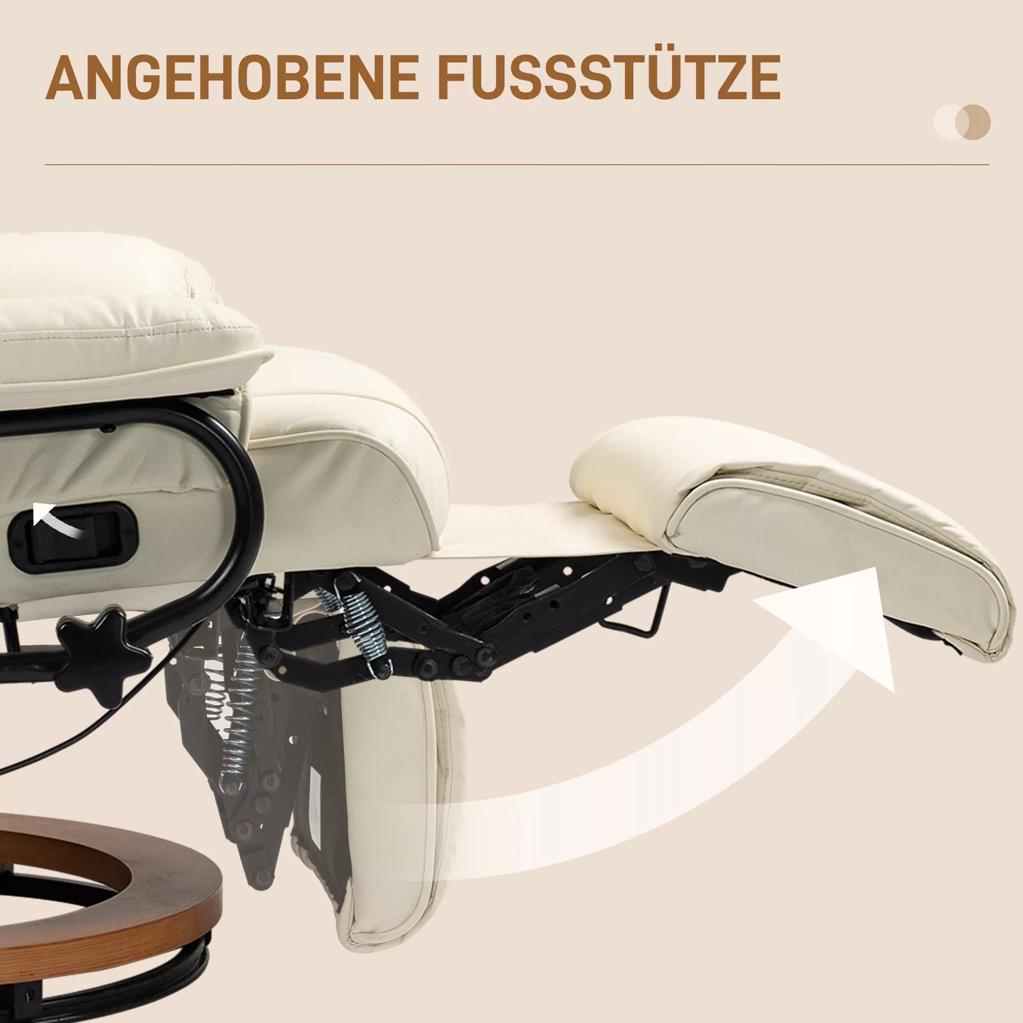 Atlošiamasis krėslas su atlošimo funkcija, besisukantis, iki 150 kg, dirbtinės odos apmušalas, plieninis rėmas, kreminės baltos spalvos