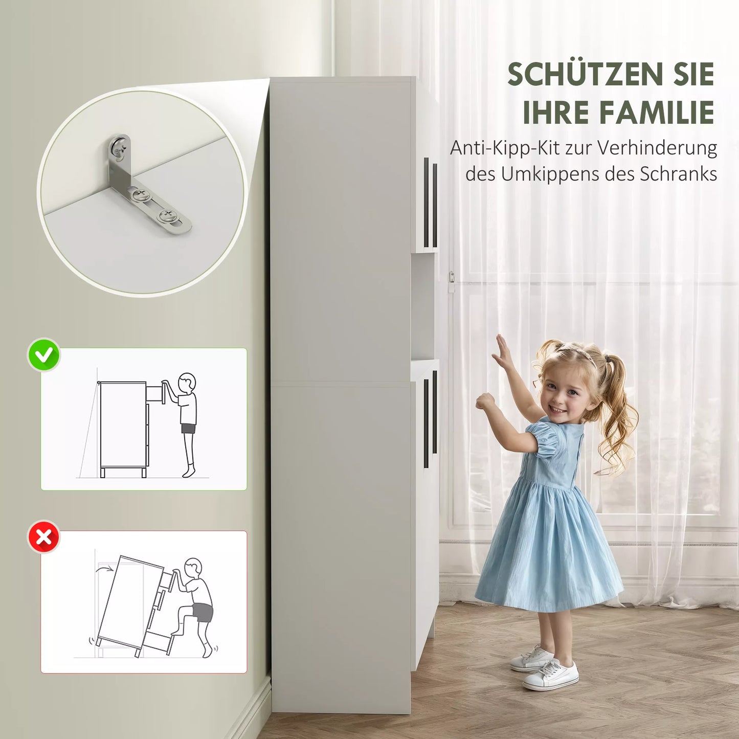 Virtuvės spinta, 4 skyriai, 6 durys, 12 vyrių, stalviršis, MDP, balta