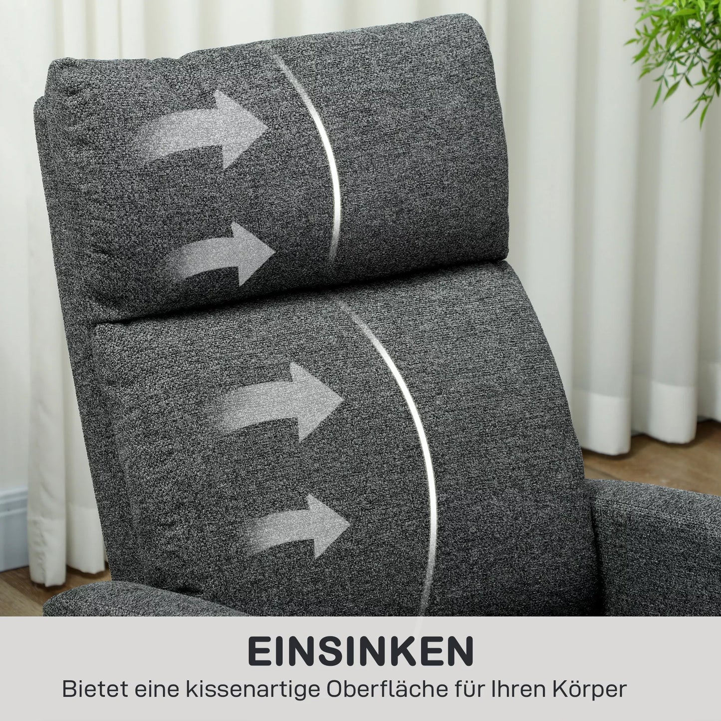 Poilsio krėslas, reguliuojamas atlošiamas krėslas su pritaikoma kojų atrama, modernus svetainės krėslas su audinio apmušalu, pilkas