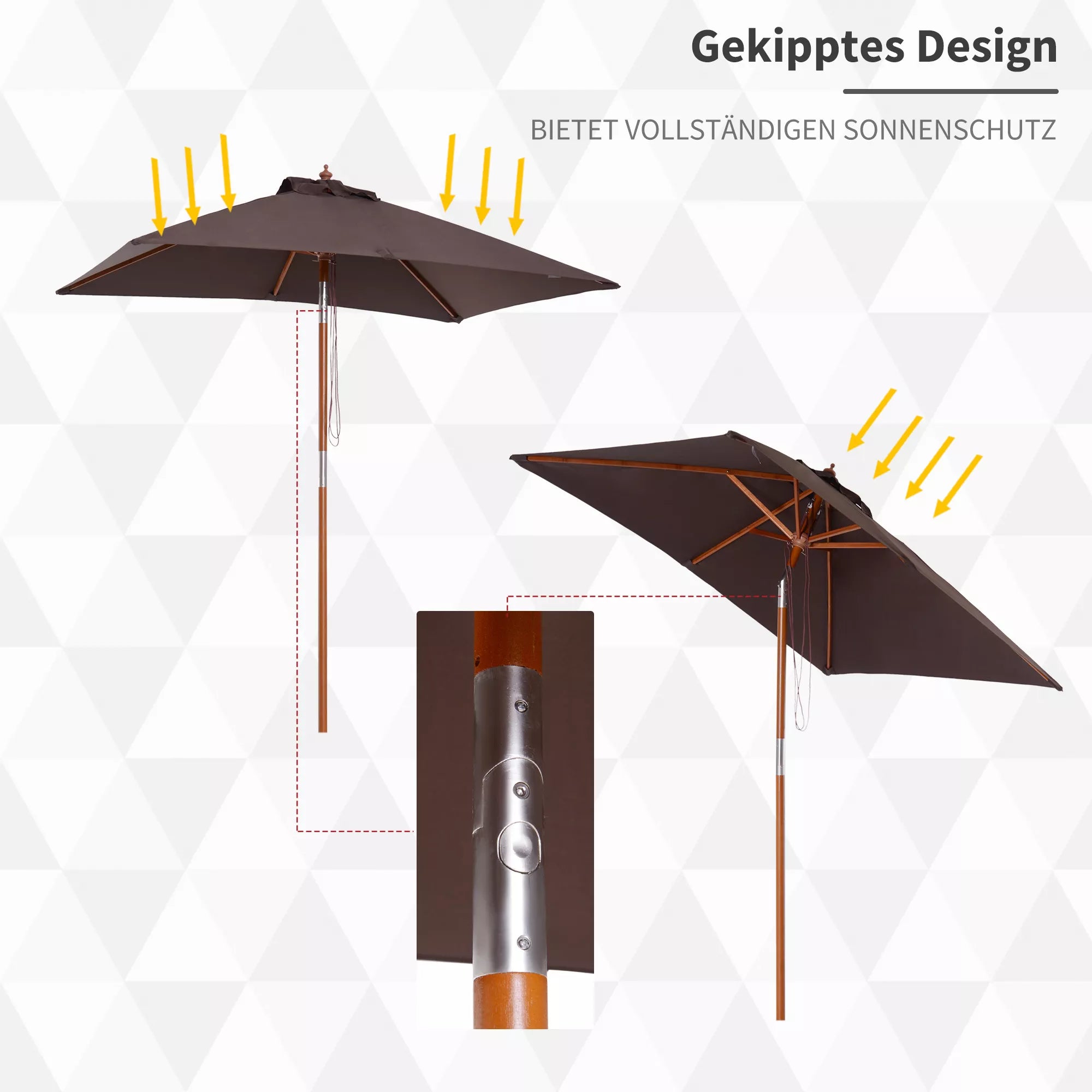 Skėtis nuo saulės 200 x 150 x 235 cm Sulankstomas sodo skėtis, reguliuojamas 3 pakopomis, stačiakampis, atsparus vandeniui ir UV spinduliams, skirtas paplūdimiui, balkonui, terasai, sodui, kavinei.