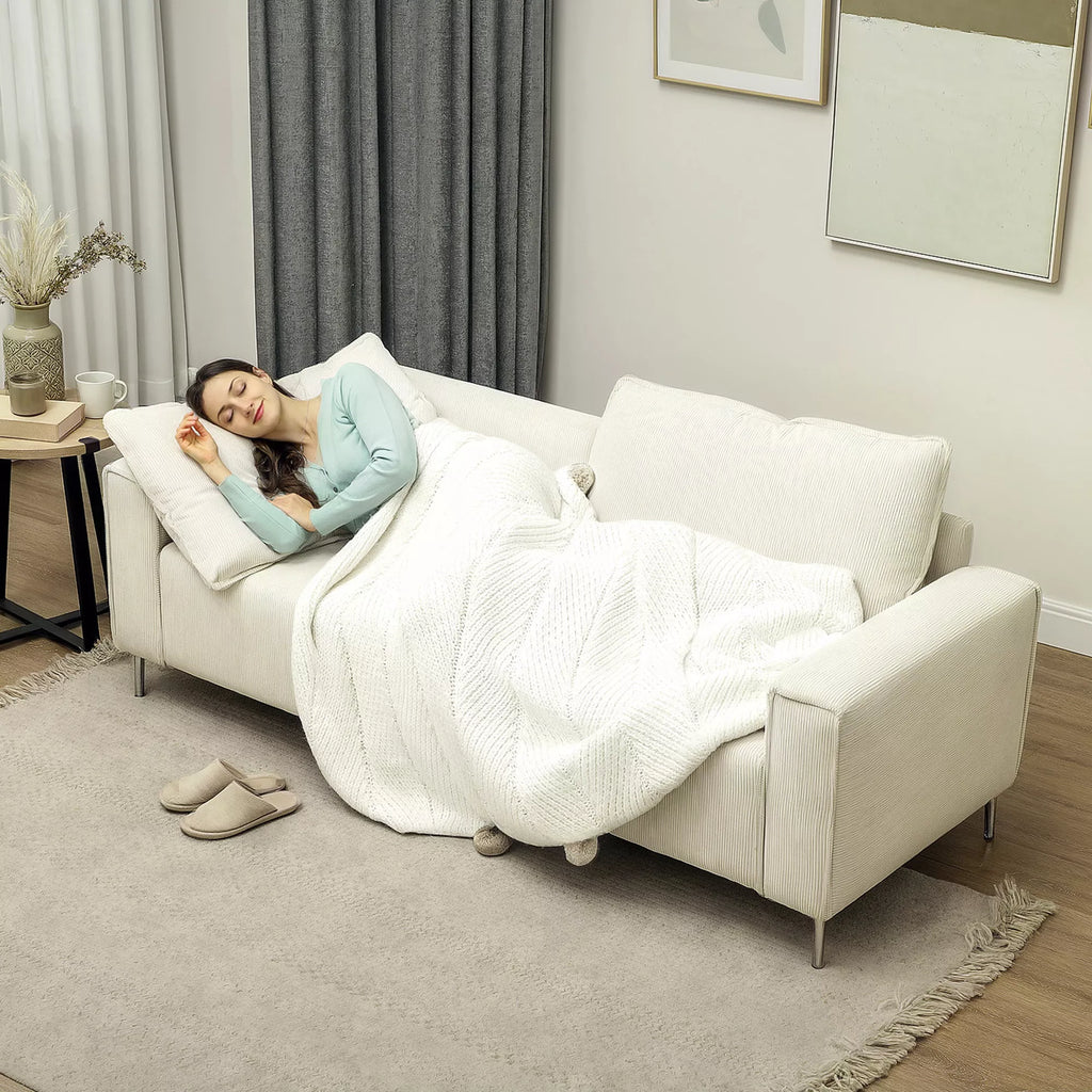 Modernus 3-vietis sofos, minkšta sofa su atlošimo pagalvėlėmis, minkšta sofa, skirta svetainei, miegamajam, namų biurui, kreminės baltos spalvos.