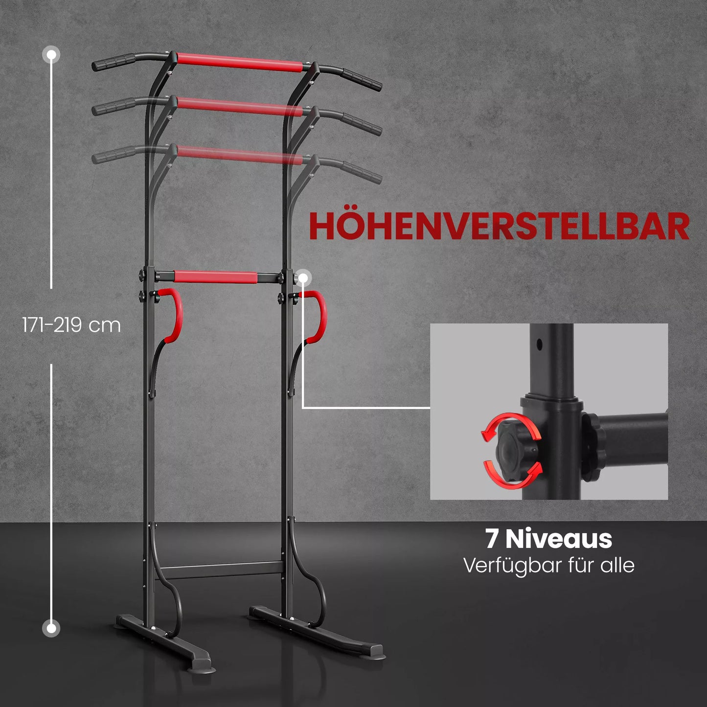 Power Tower reguliuojamas aukščiu, Dip stotelė su prisitraukimo skersiniu, siurbtukais, jėgos stotelė namams
