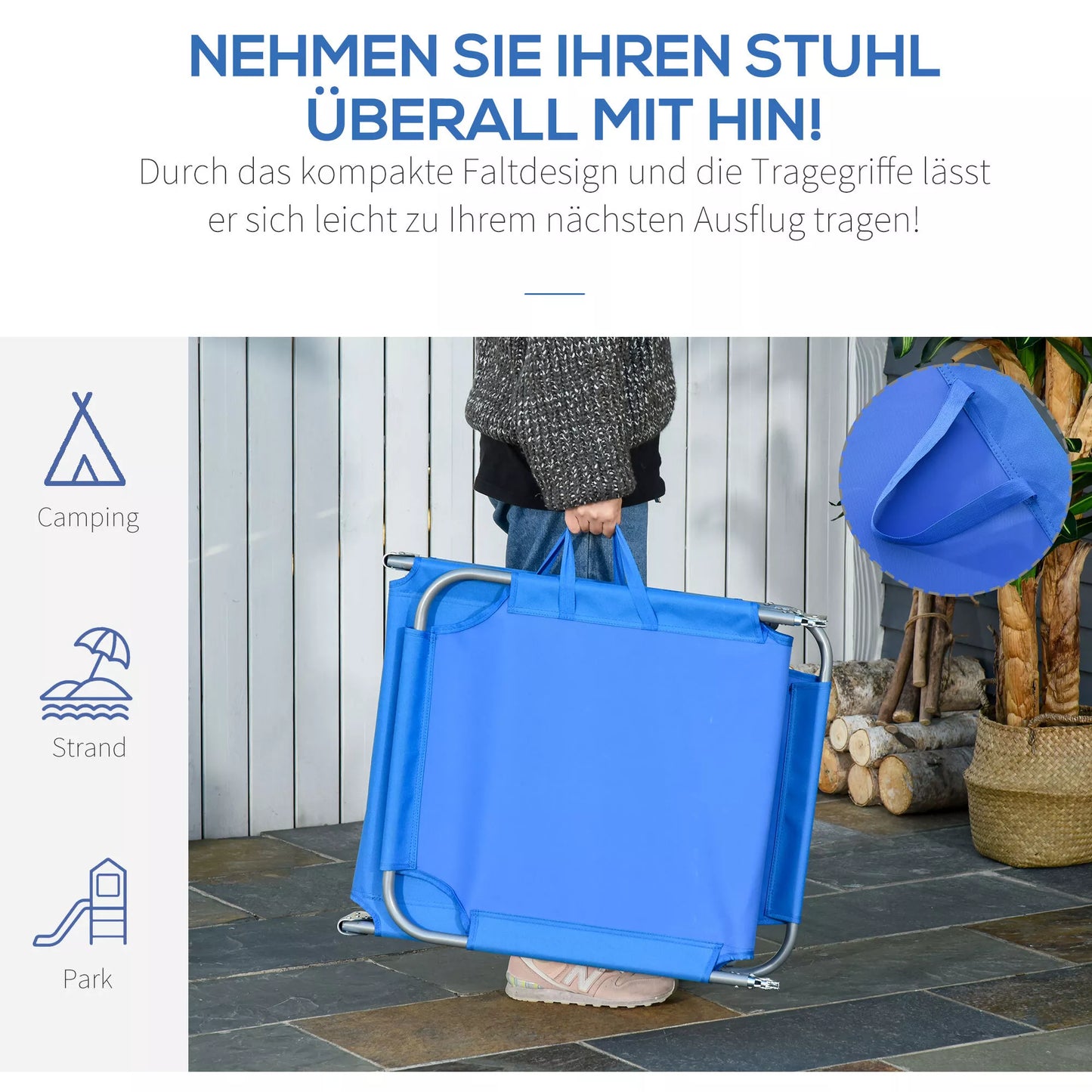 Sulankstomas gultas, reguliuojamas atlošas, nerūdijantis metalinis rėmas, 187 x 55 x 24, mėlynas