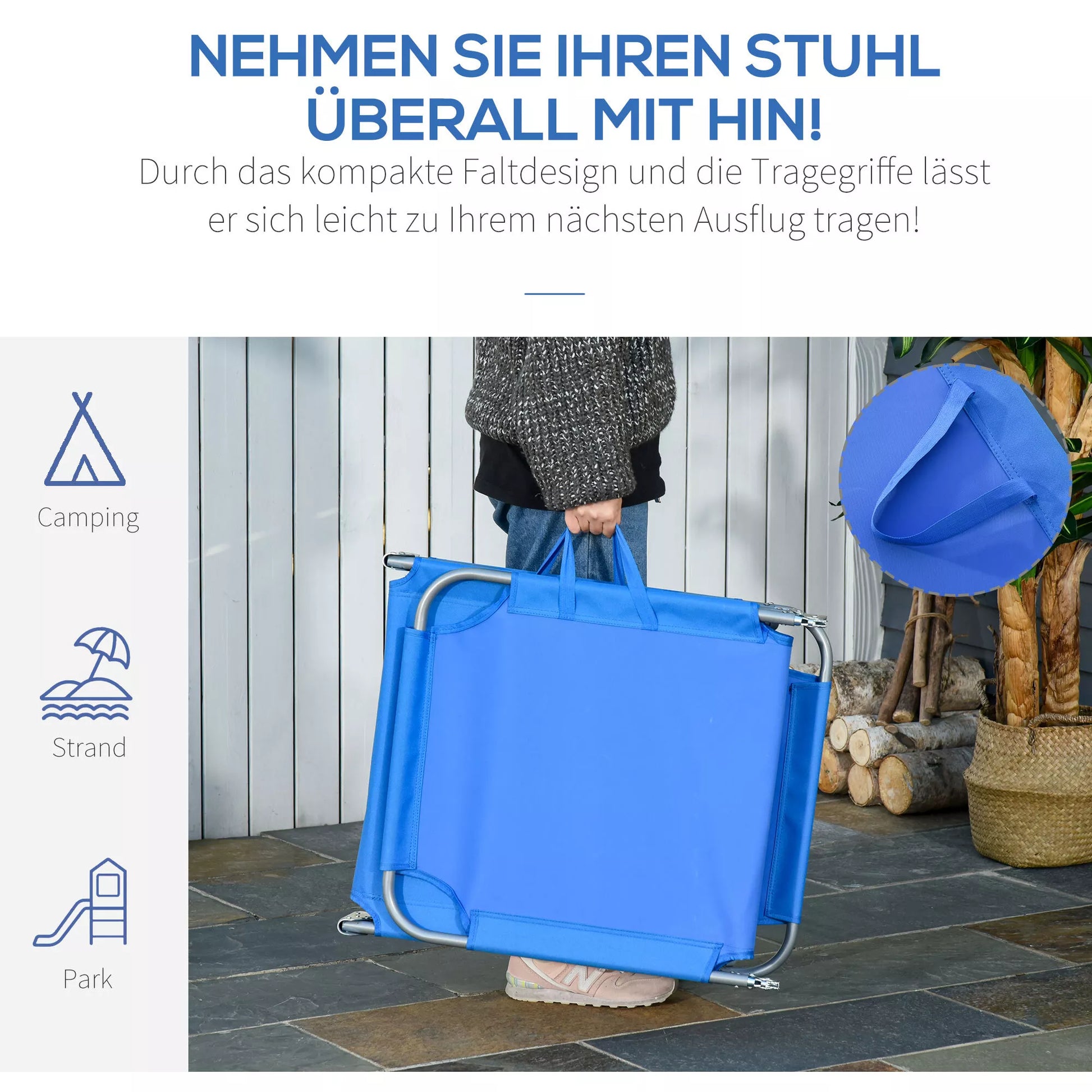 Sulankstomas gultas, reguliuojamas atlošas, nerūdijantis metalinis rėmas, 187 x 55 x 24, mėlynas