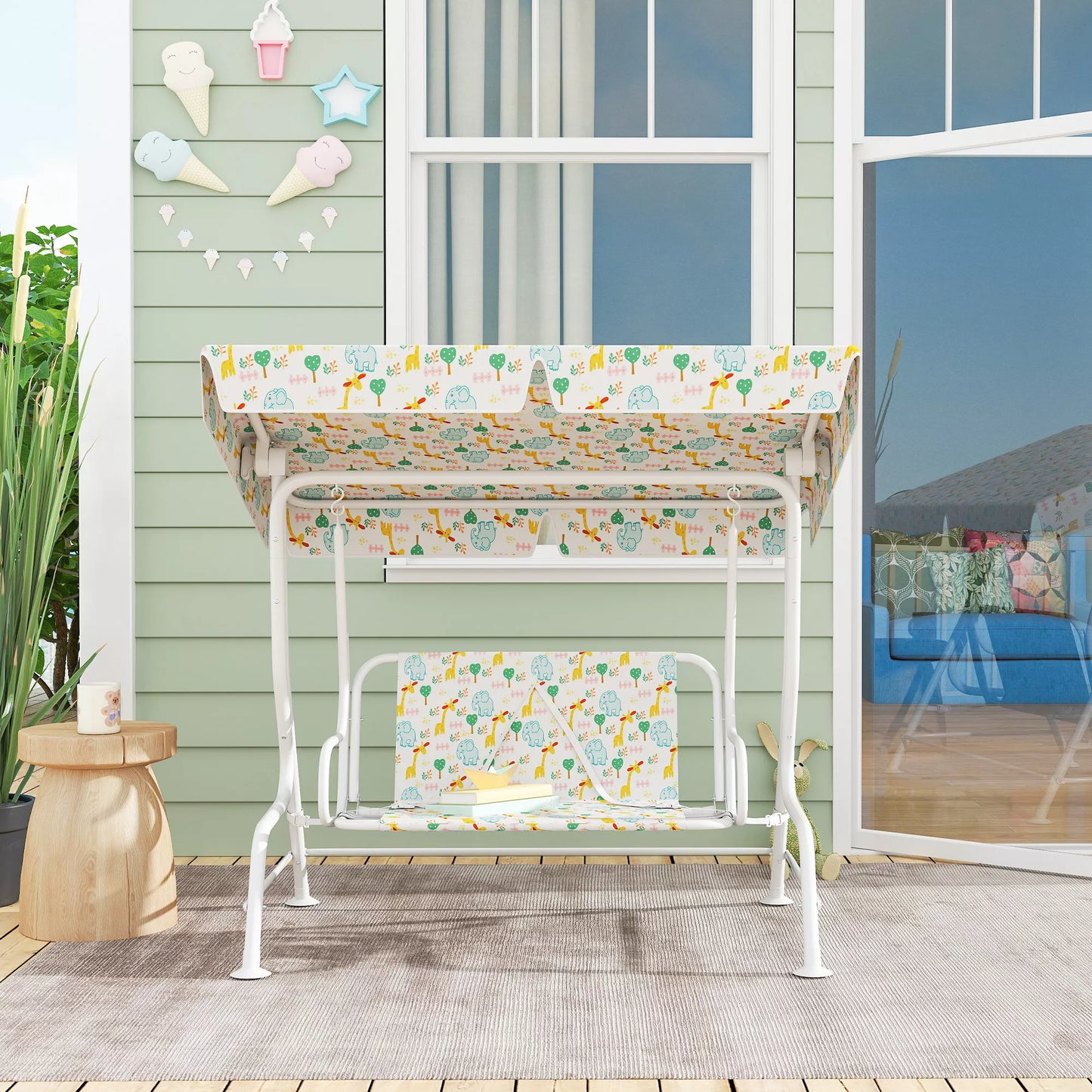 Vaikiškos supynės, plieninis rėmas, 2 vietų, atlaiko 60 kg, baltos