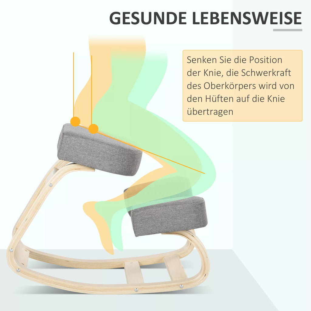 Kėdė su atlošu, ergonomiška sėdimoji kėdė, minkšta kėdė, užtikrinanti sveiką sėdėjimo padėtį, beržo mediena, 120 kg apkrova, pilka spalva