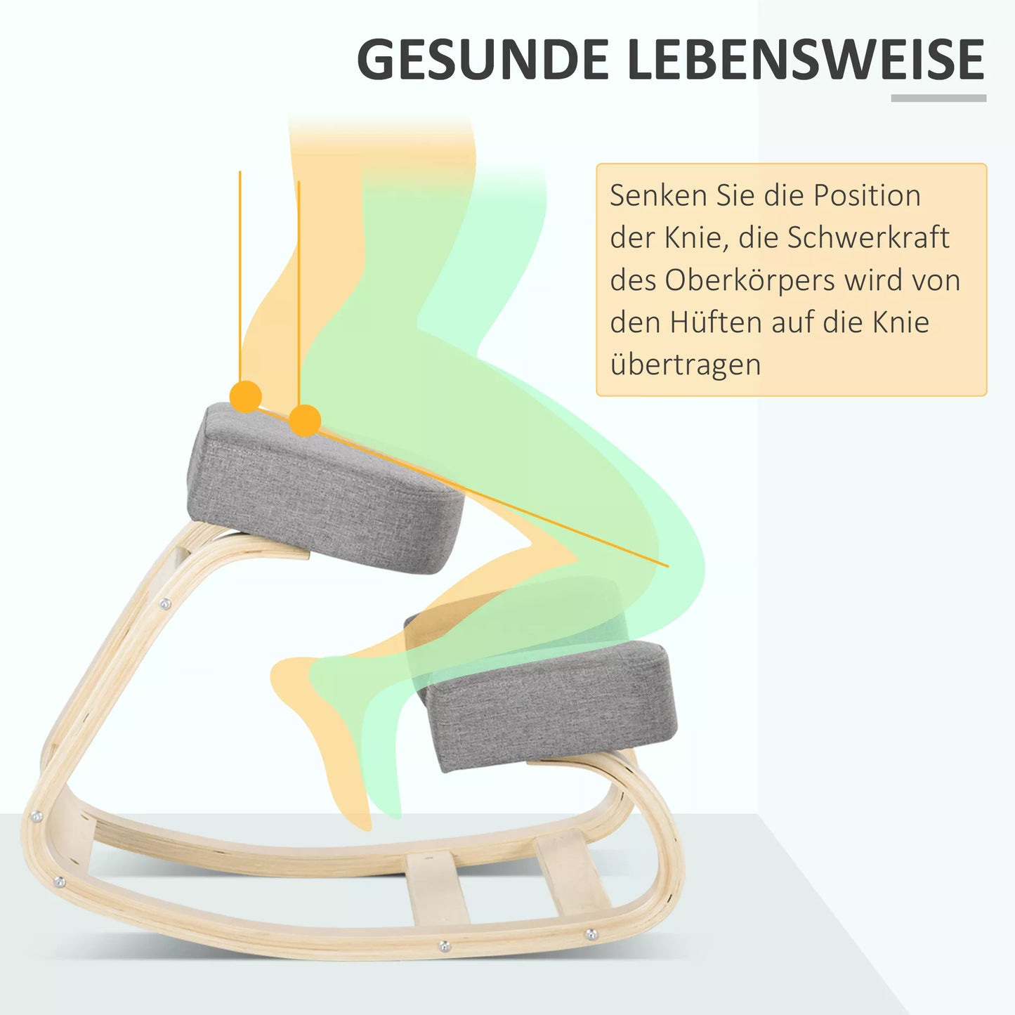 Klūpomoji kėdė, ergonomiška kėdutė, paminkštinta kėdutė sveikai laikysenai, beržo mediena, atlaiko 120 kg, pilka