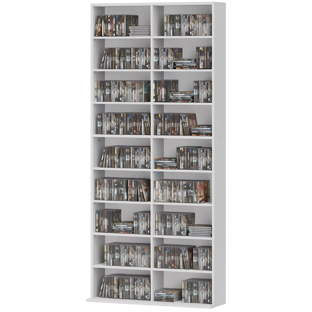 DVD lentynos, CD laikymo lentynos, 14 reguliuojamų lentynų, 18 skyrių, 175 cm, Blu-ray lentynos, medžio drožlių plokštė, balta