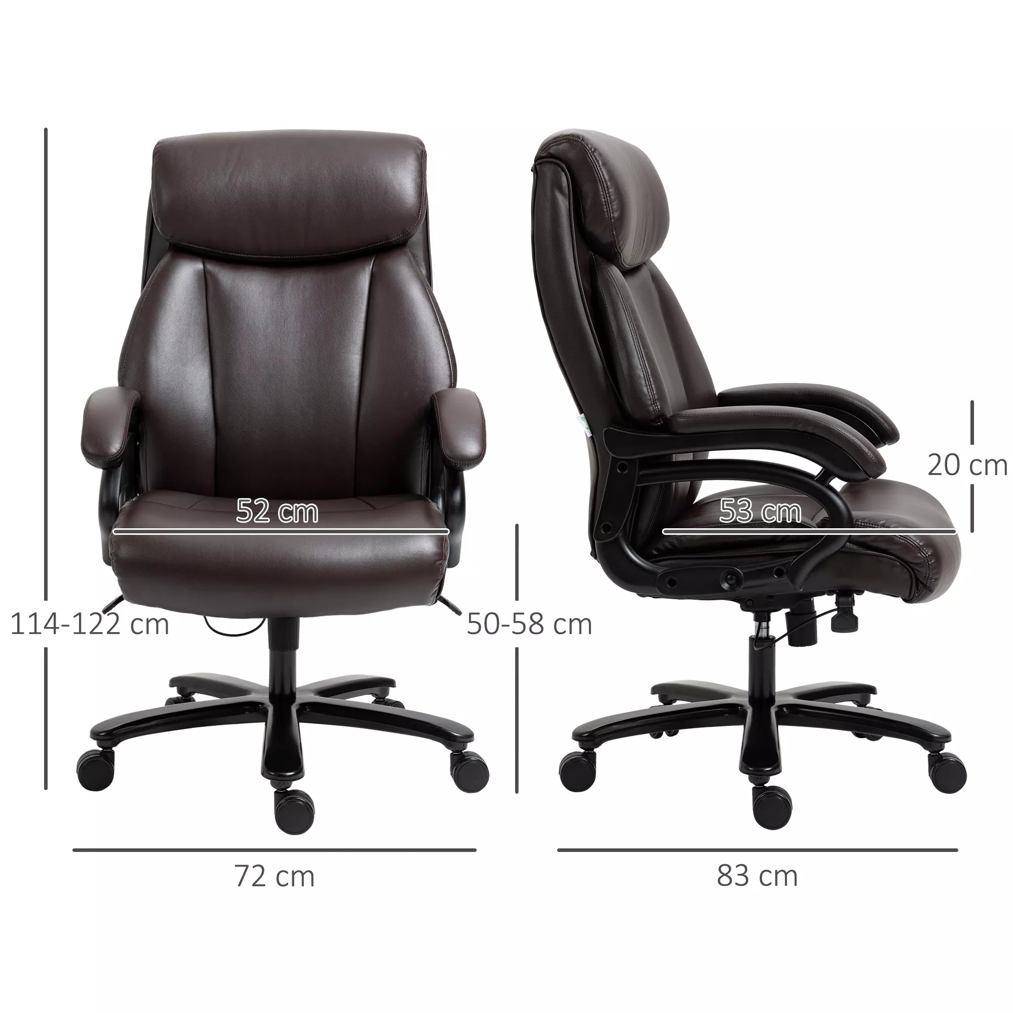 Biuro kėdė Vadovo kėdė Žaidimų kėdė Sukiojama kėdė Supimosi funkcija Stora paminkštinimas 180 kg apkrova Ergonomiškas dizainas Reguliuojamas aukštis Dirbtinė oda Ruda 72x83x114-122 cm