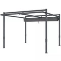 Pergola paviljonas, apie 3,5 x 3 m, aliuminis, stabilus, atsparus žiemos sąlygoms, saulės apsauga su reguliuojamu stumdomu stogu, pilkos spalvos