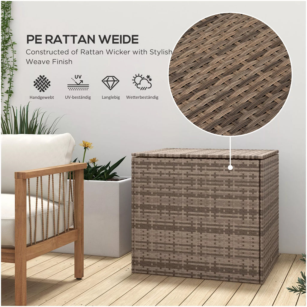 Polyrattan laikymo dėžė, audinio vidinis pamušalas, lengvai atidaroma/uždaroma, metalinis rėmas, 75B x 75T x 70H cm, juoda