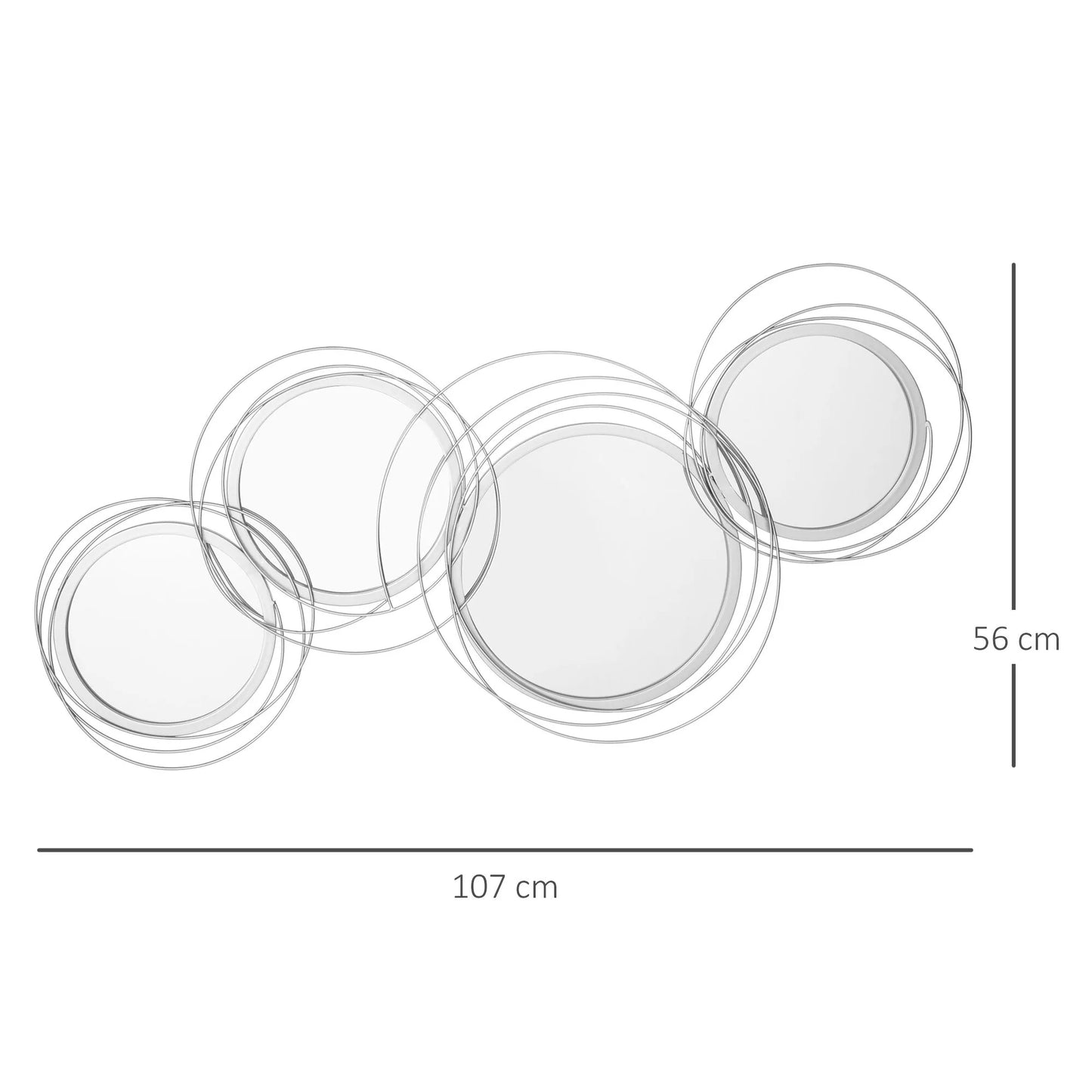 Veidrodžių rinkinys sienų dekoravimui, sienų papuošalas su 4 apvaliais veidrodžiais, sieninis veidrodis, prieškambario veidrodis, 107 x 4 x 56 cm