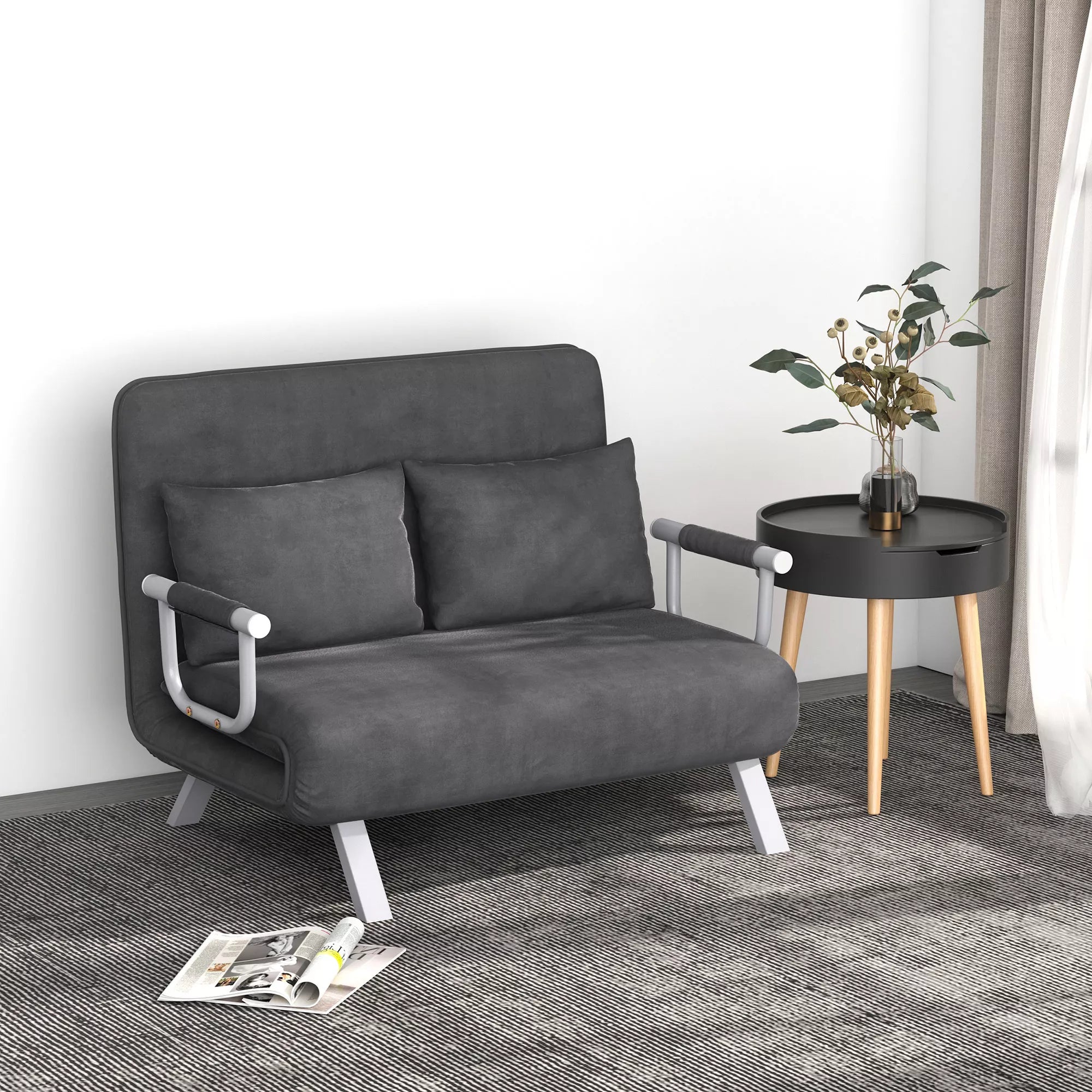 Sofa-lova „3 in 1“ su 5 padėčių reguliuojamu atlošu ir aksomo apdaila, 185x105 cm (pilka)