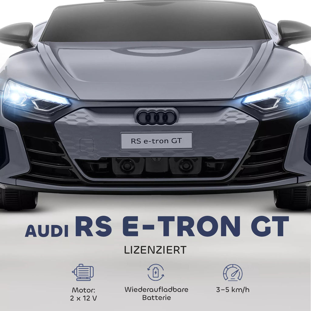 Vaikiškas elektromobilis Audi RS e-tron GT su nuotolinio valdymo pulteliu, 3-5 metų vaikams, pilkas