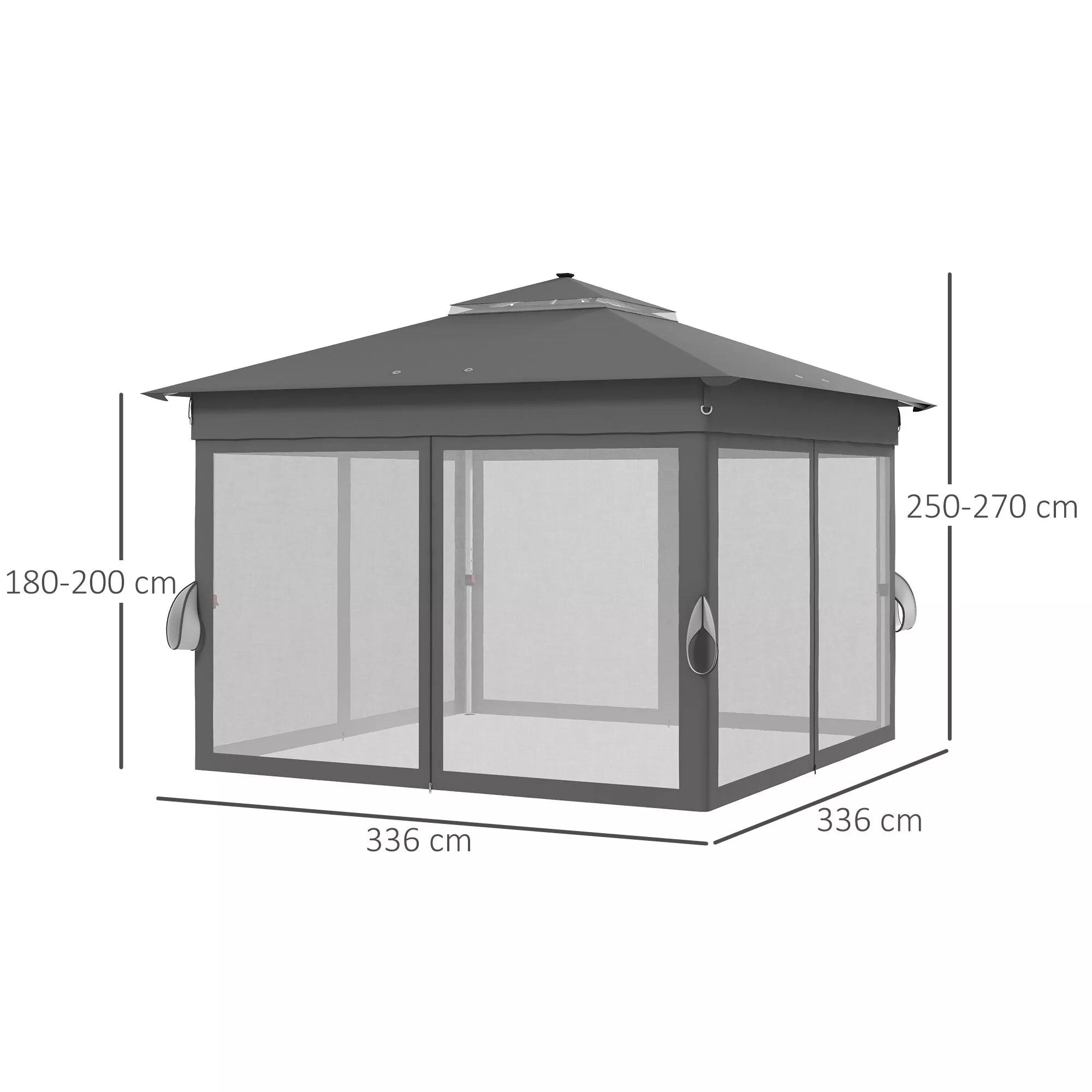 Sodo palapinė su saulės energija maitinamais LED apšvietimu Sodo palapinė su apšvietimu, 336 cm x 336 cm x 270 cm, pilka