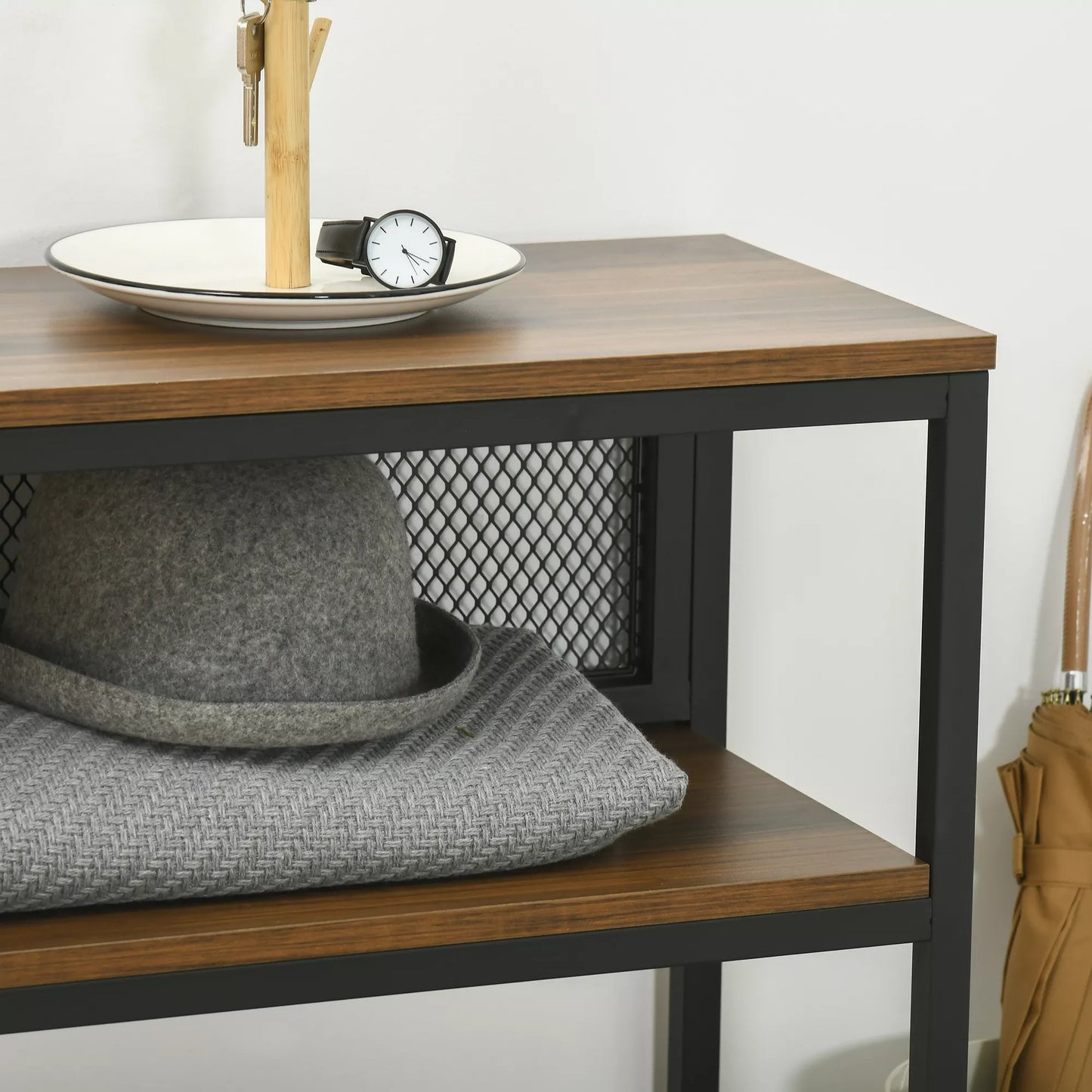 Sideboardas Konsolinis staliukas Prieškambario lentyna, Pramoninis dizainas, 100 cm x 29,5 cm x 90 cm, Ruda + Juoda