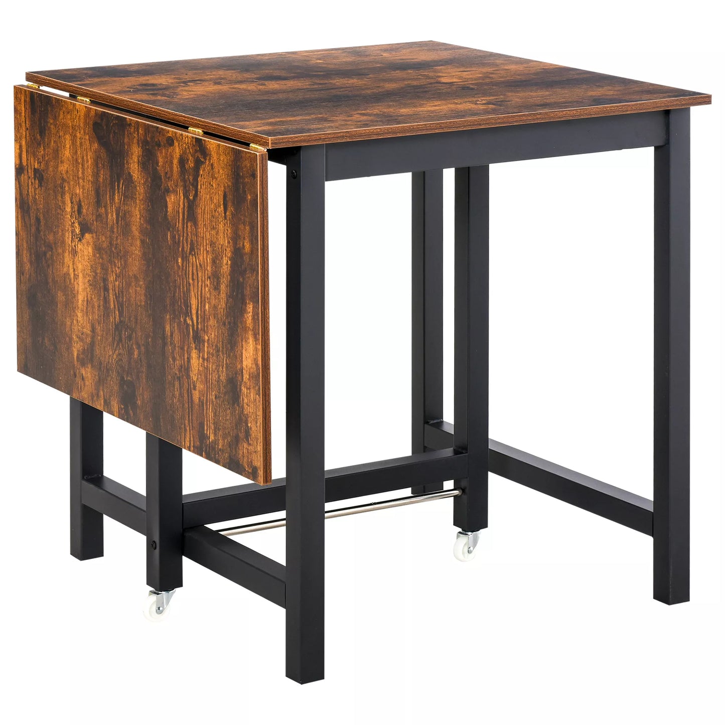 Sulankstomas valgomojo stalas, pramoninio stiliaus, sulankstomas, pagamintas iš metalo ir medžio, taupantys vietą, rudas