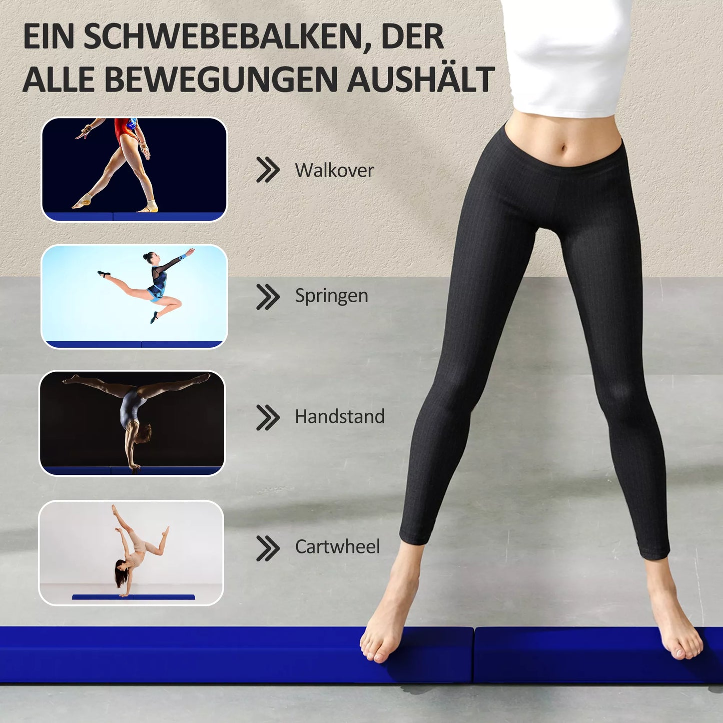 SPORTNOW Balansinis takelis 2,4 m, sulankstomas, neslystantis pagrindas, vaikams nuo 3 metų, iki 80 kg, mėlynas