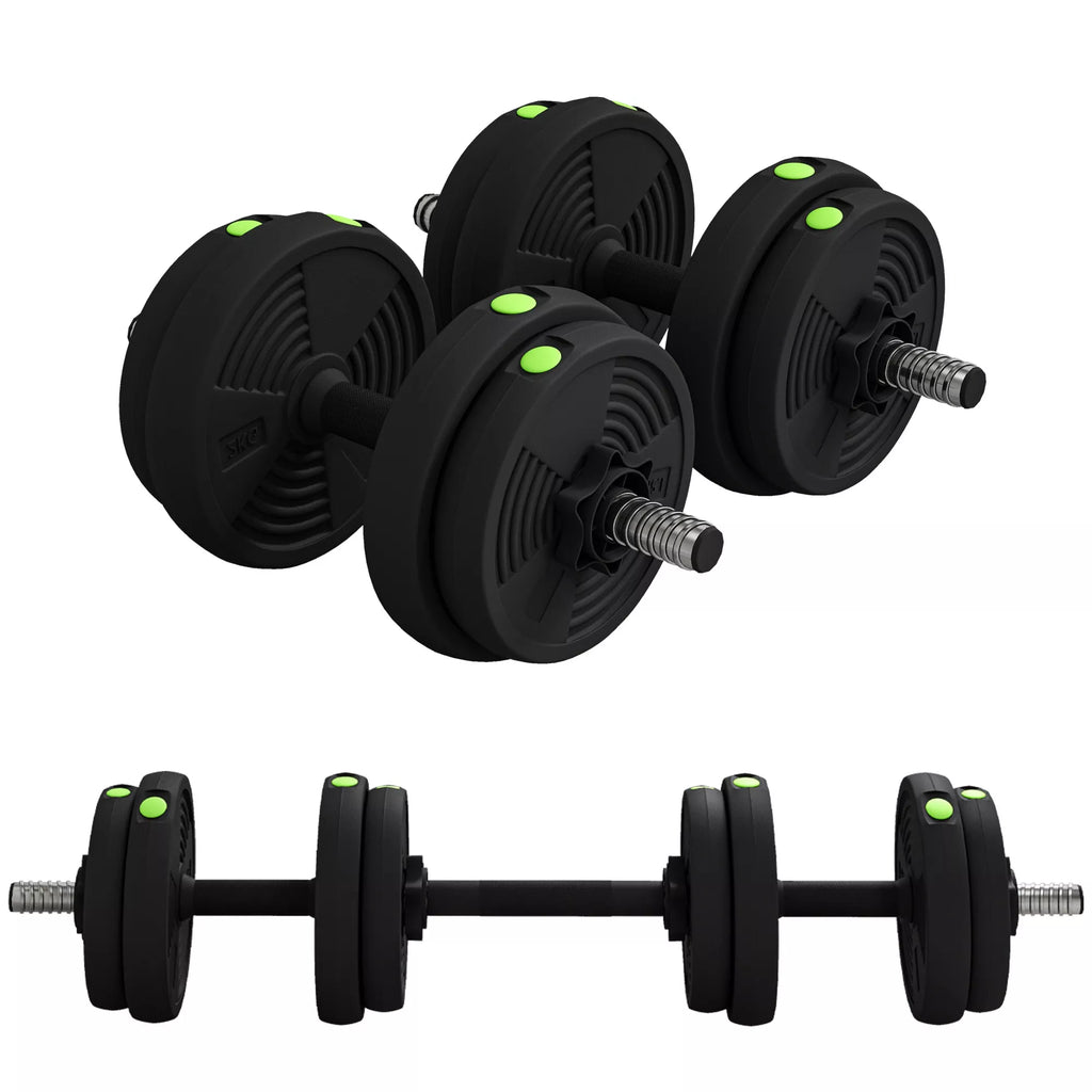 2-in-1 svarmen rinkinys, ilgas ir trumpas svarmuo, 15 kg, neslystantis, tausojantis grindis, juoda/žalia